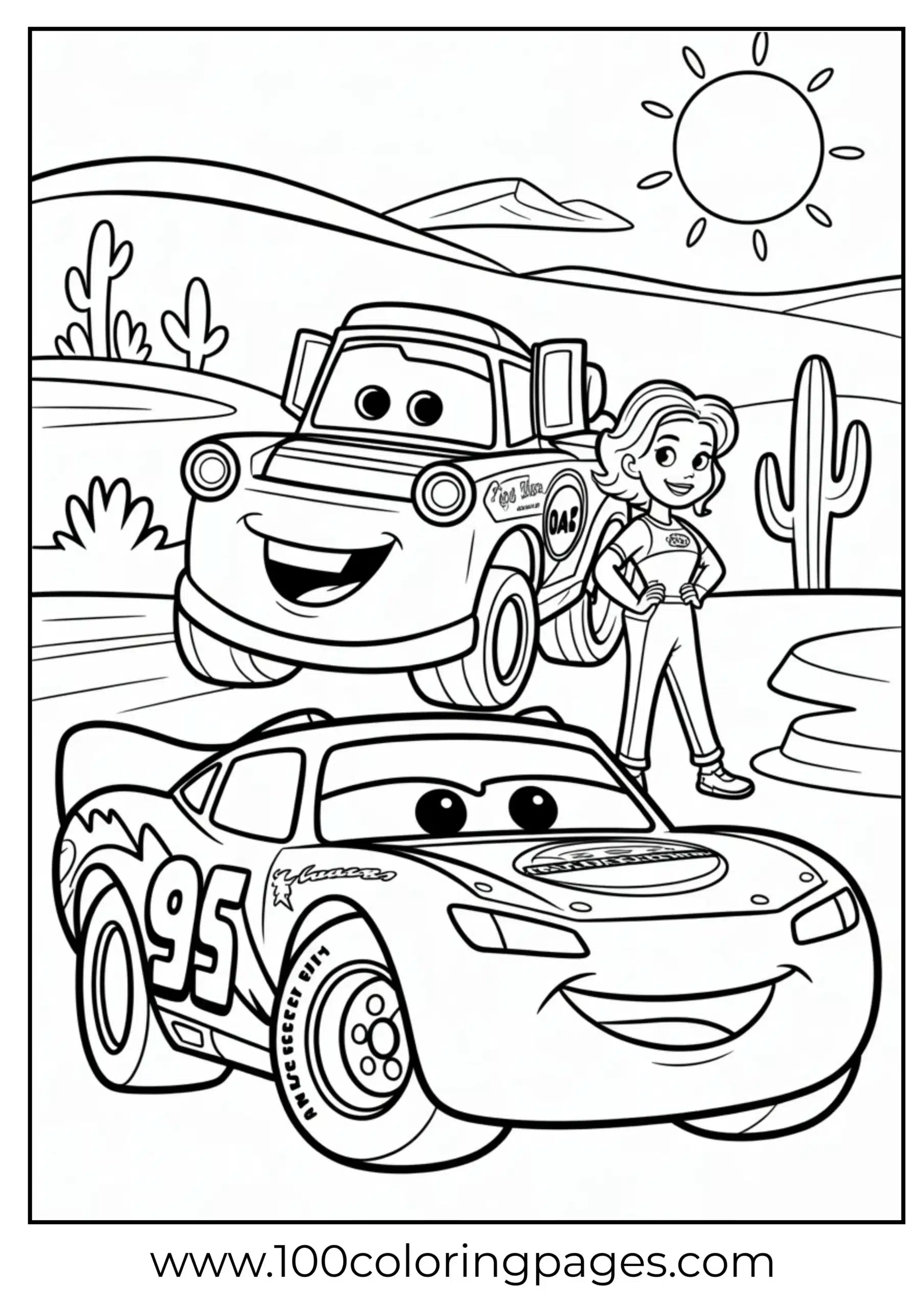 Lightning McQueen with Mater and Sally trio coloring page