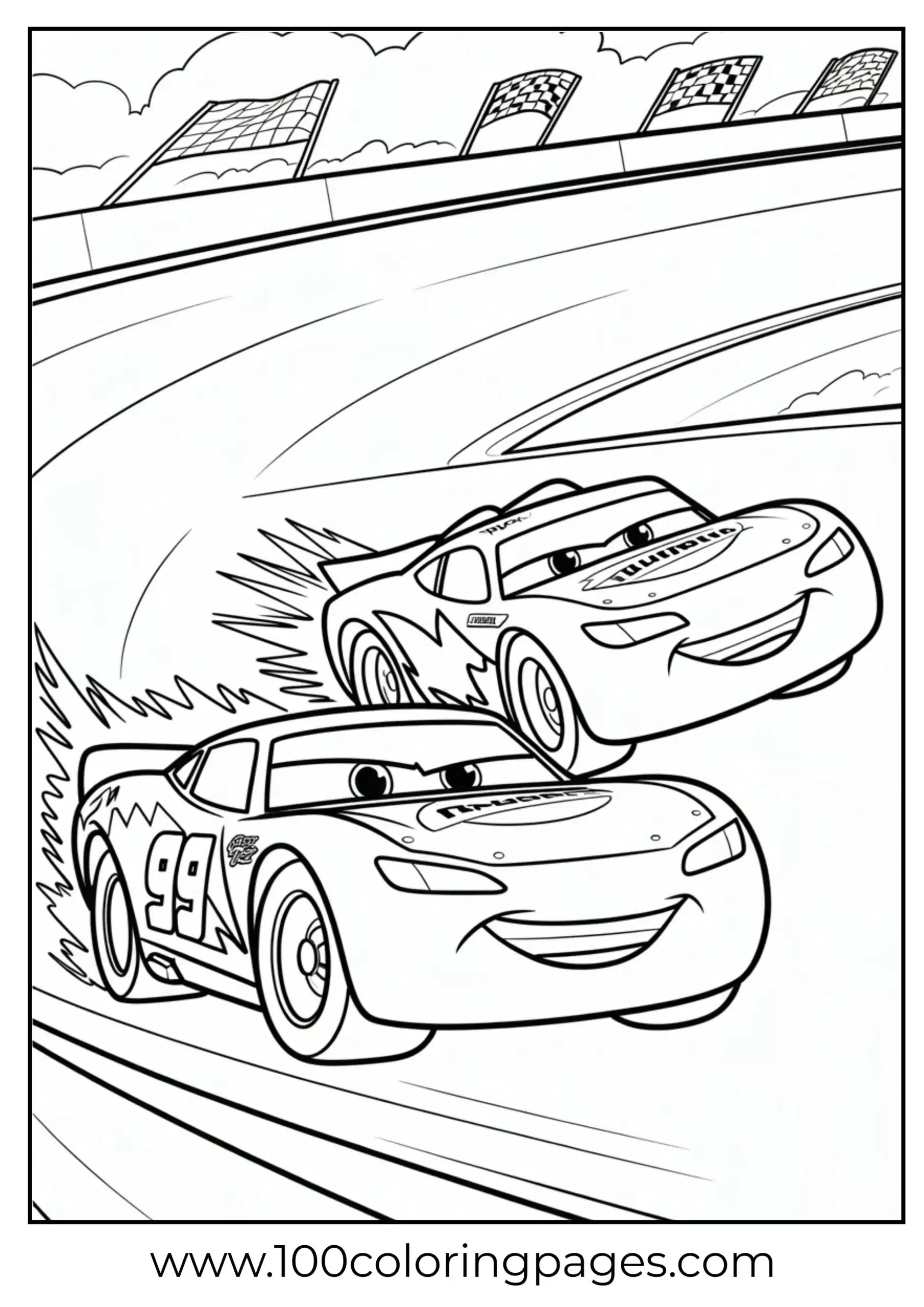 Lightning McQueen racing Jackson Storm coloring page