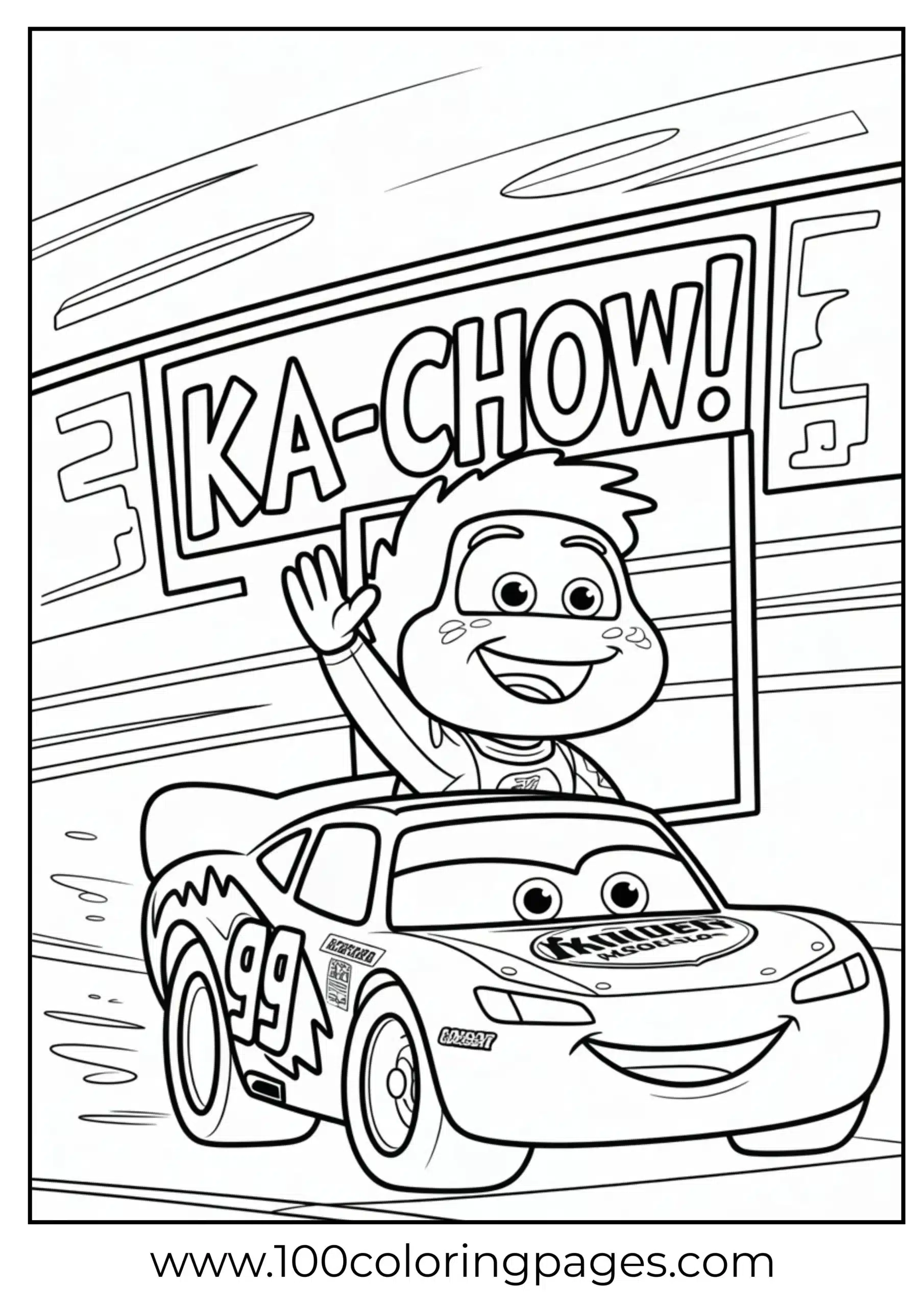 Lightning McQueen waving from window coloring page