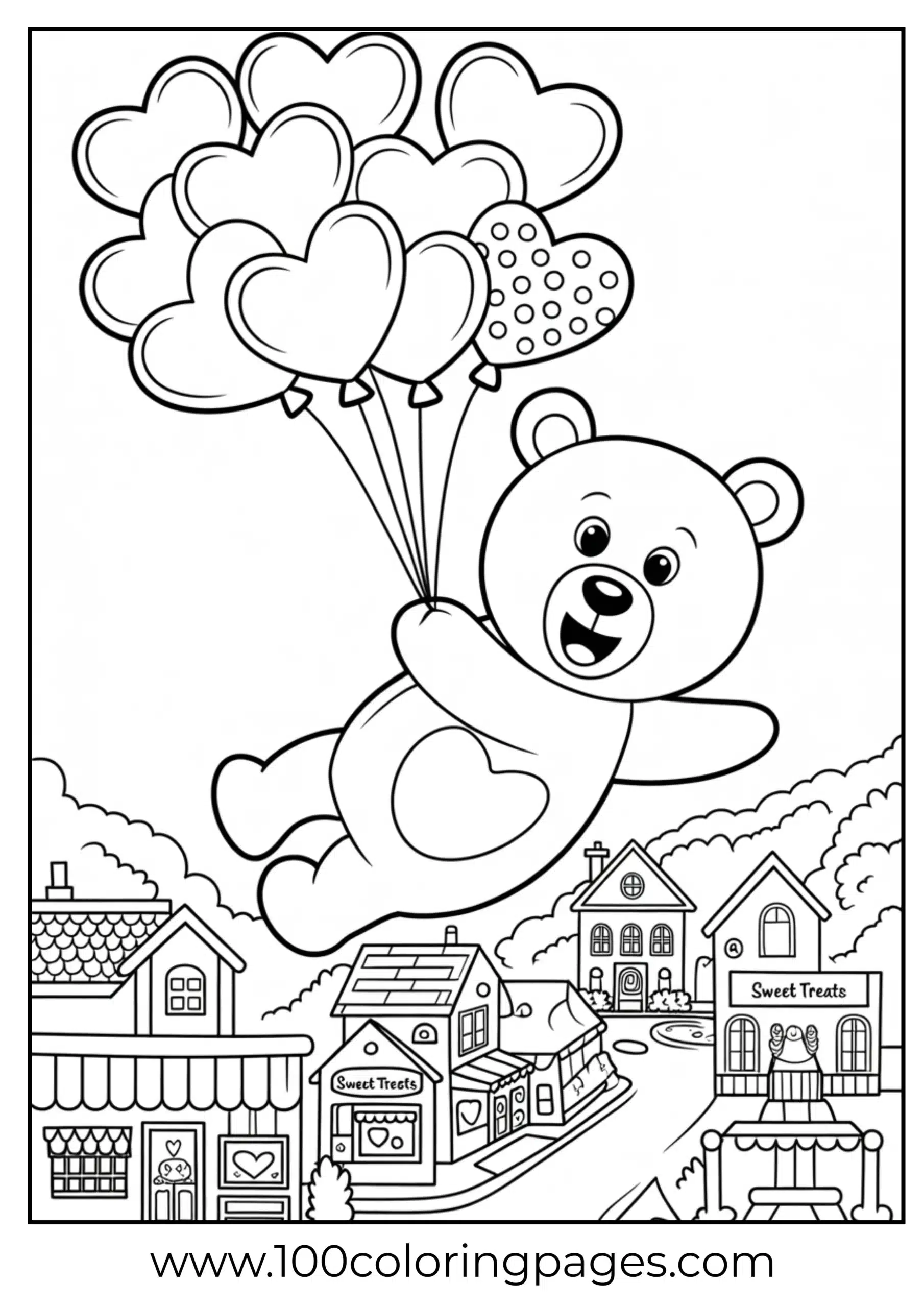 Love-A-Lot Bear with balloons coloring page