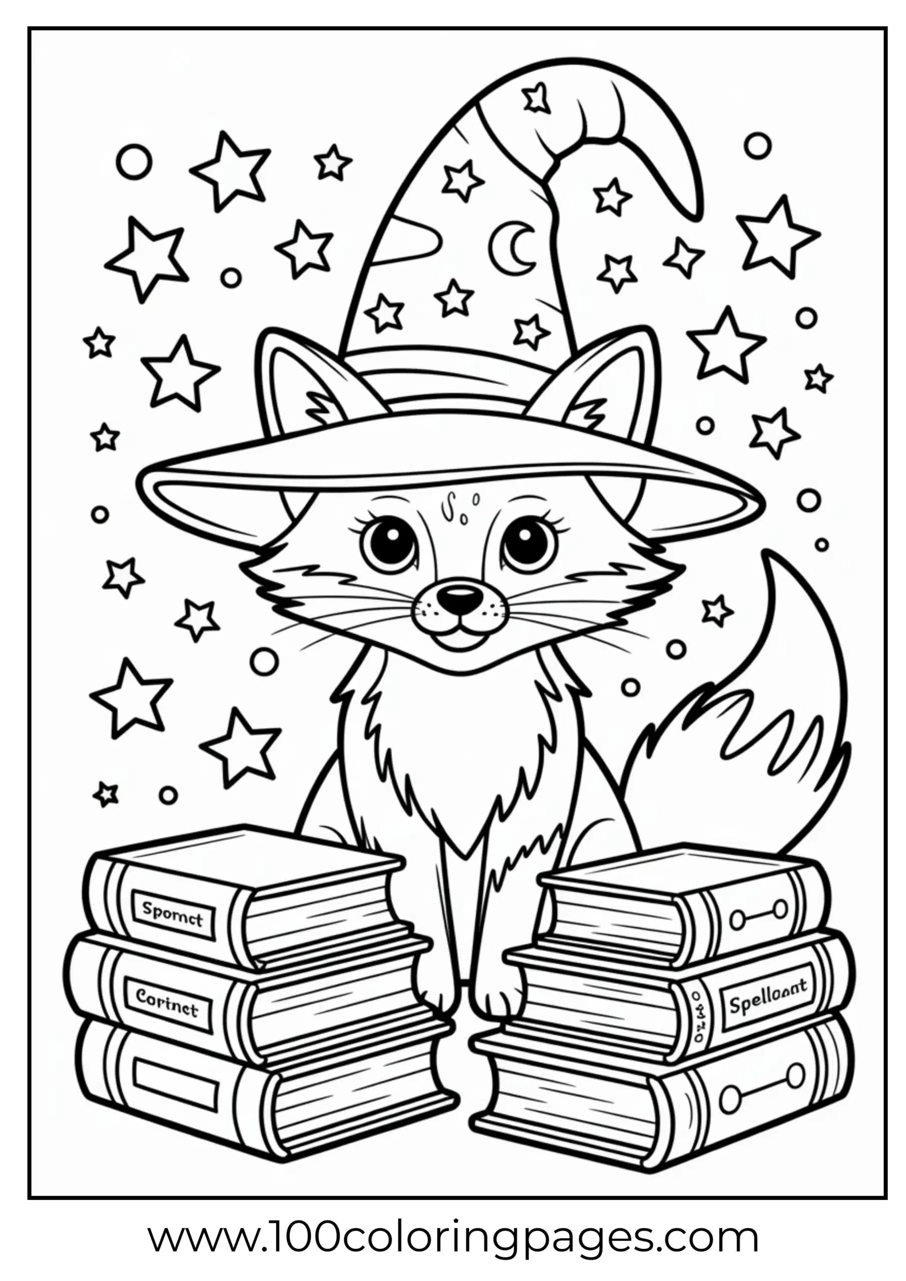 Fox wizard with spellbook and stars
