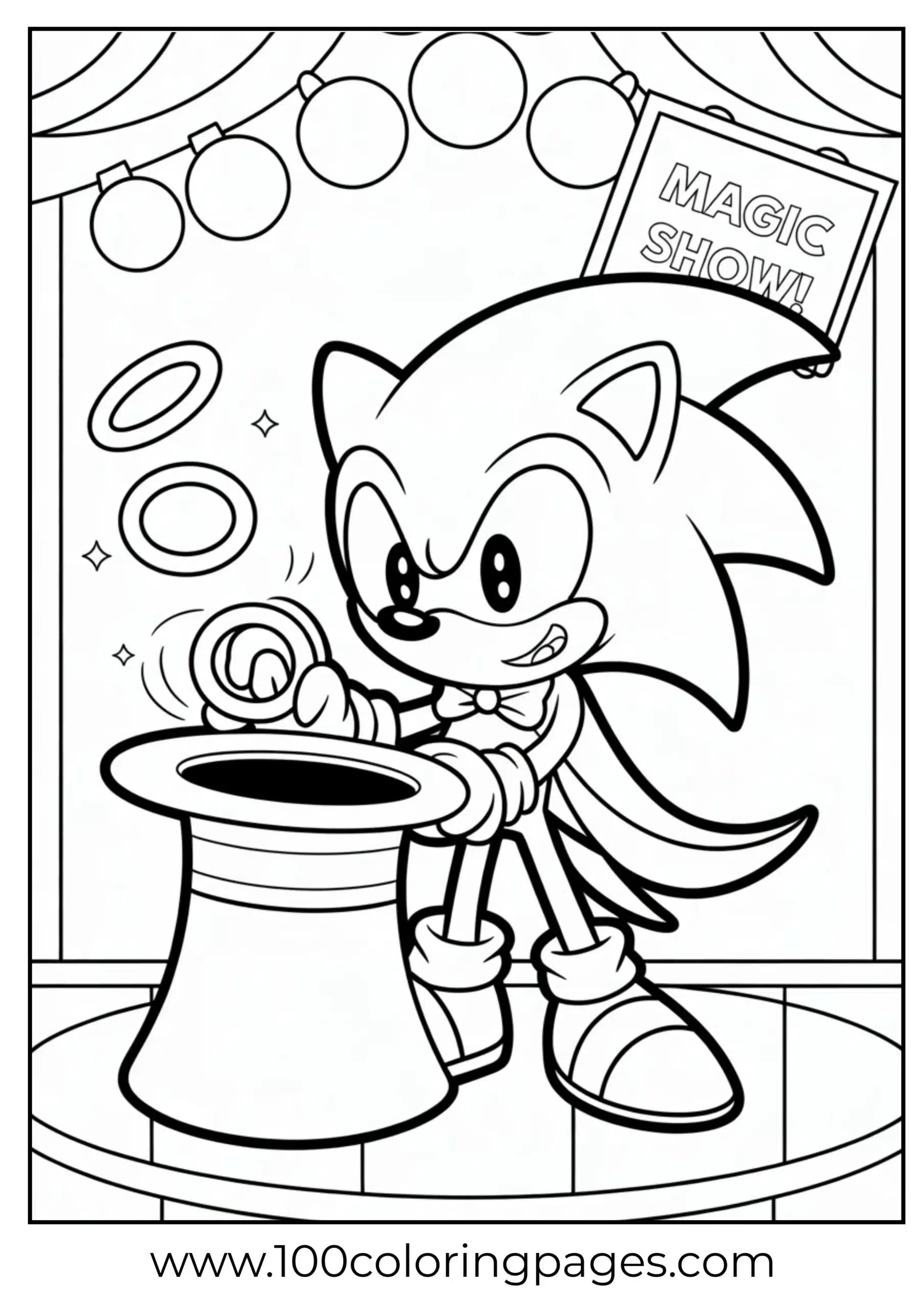 Sonic as magician performing trick coloring page