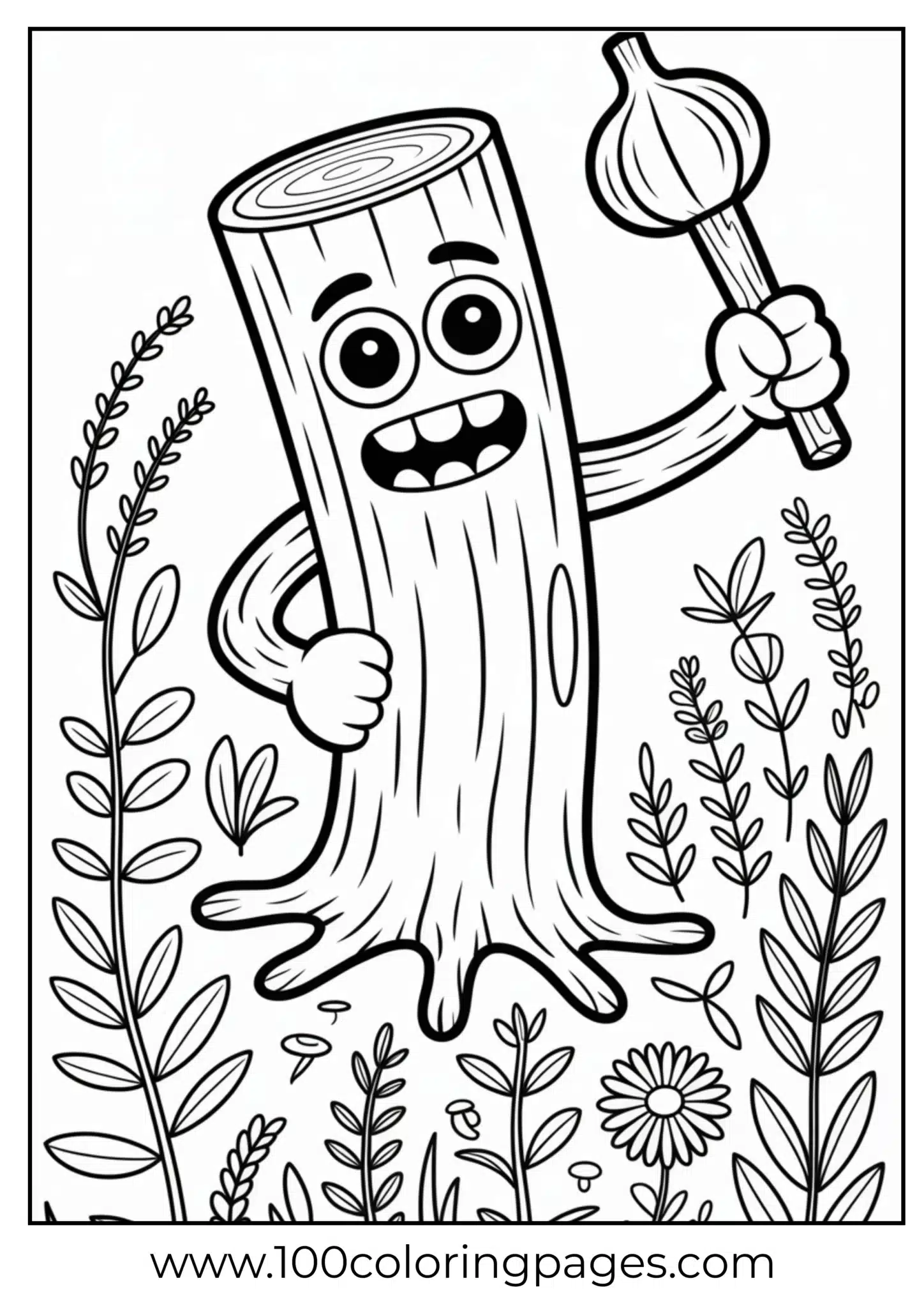 Magical tree character holding a lantern, surrounded by plants