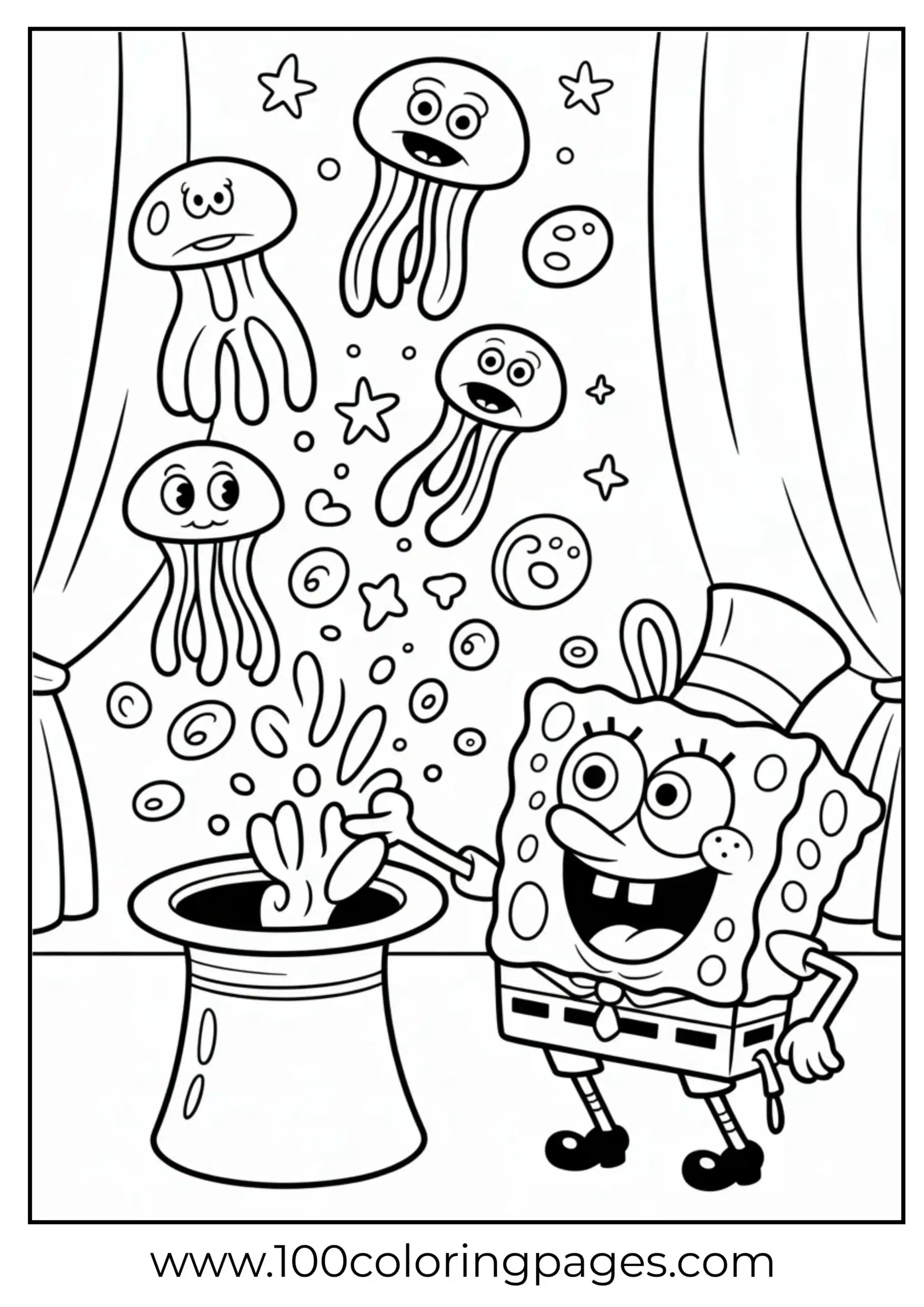 SpongeBob performing magic trick with jellyfish