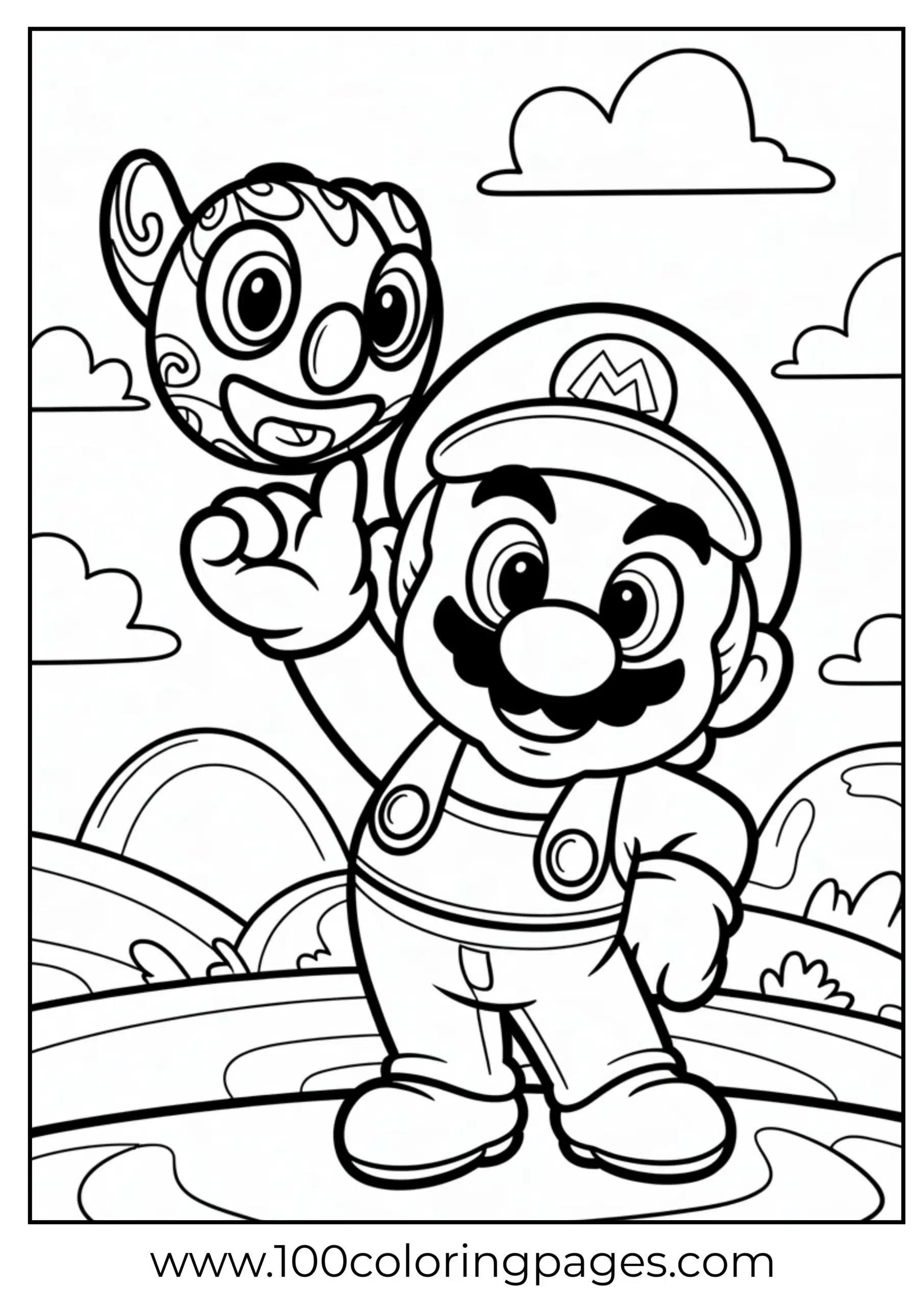 Mario with Cappy hat in a bold central coloring pose