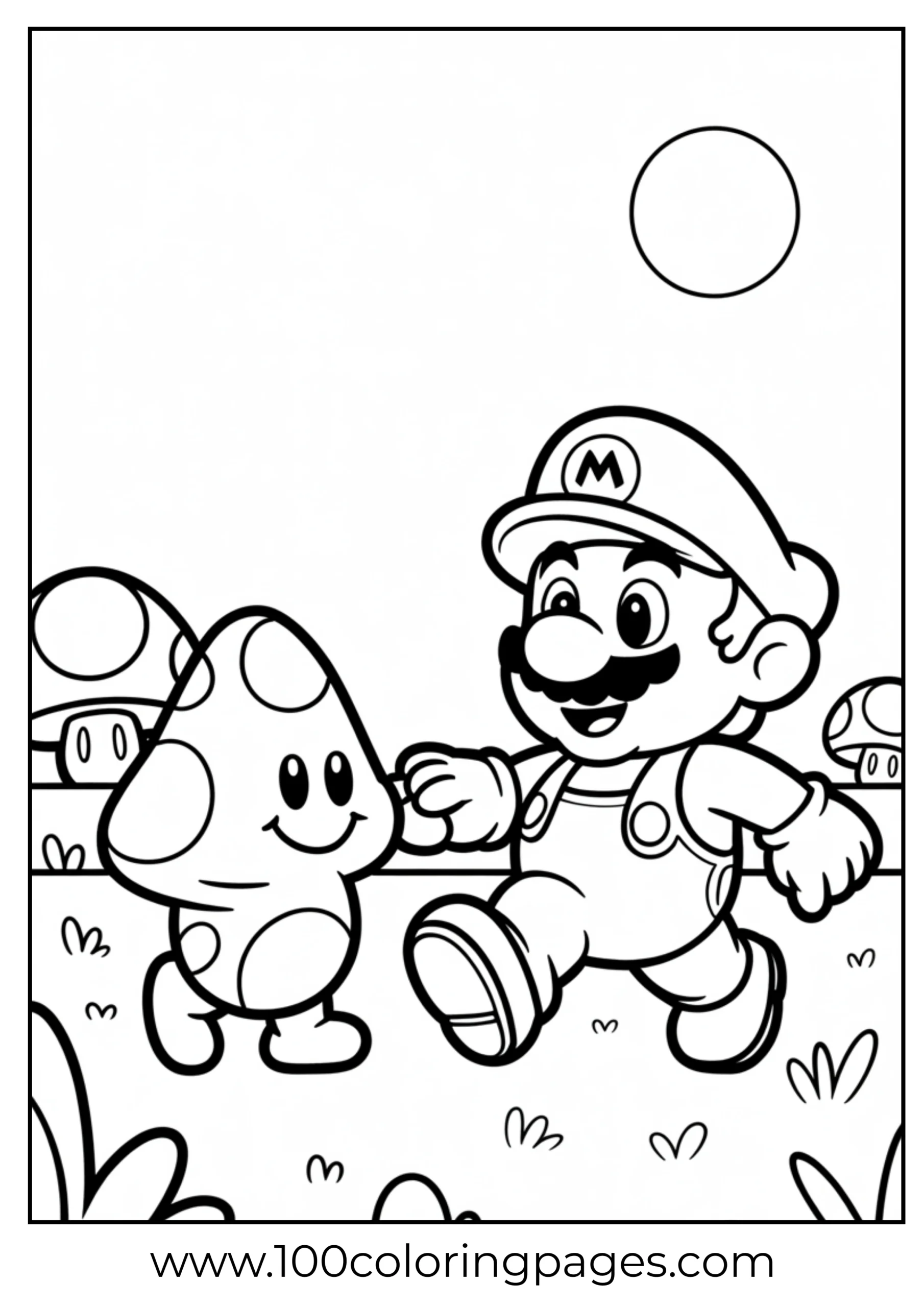 Mario and a Goomba walking together in fun cartoon layout