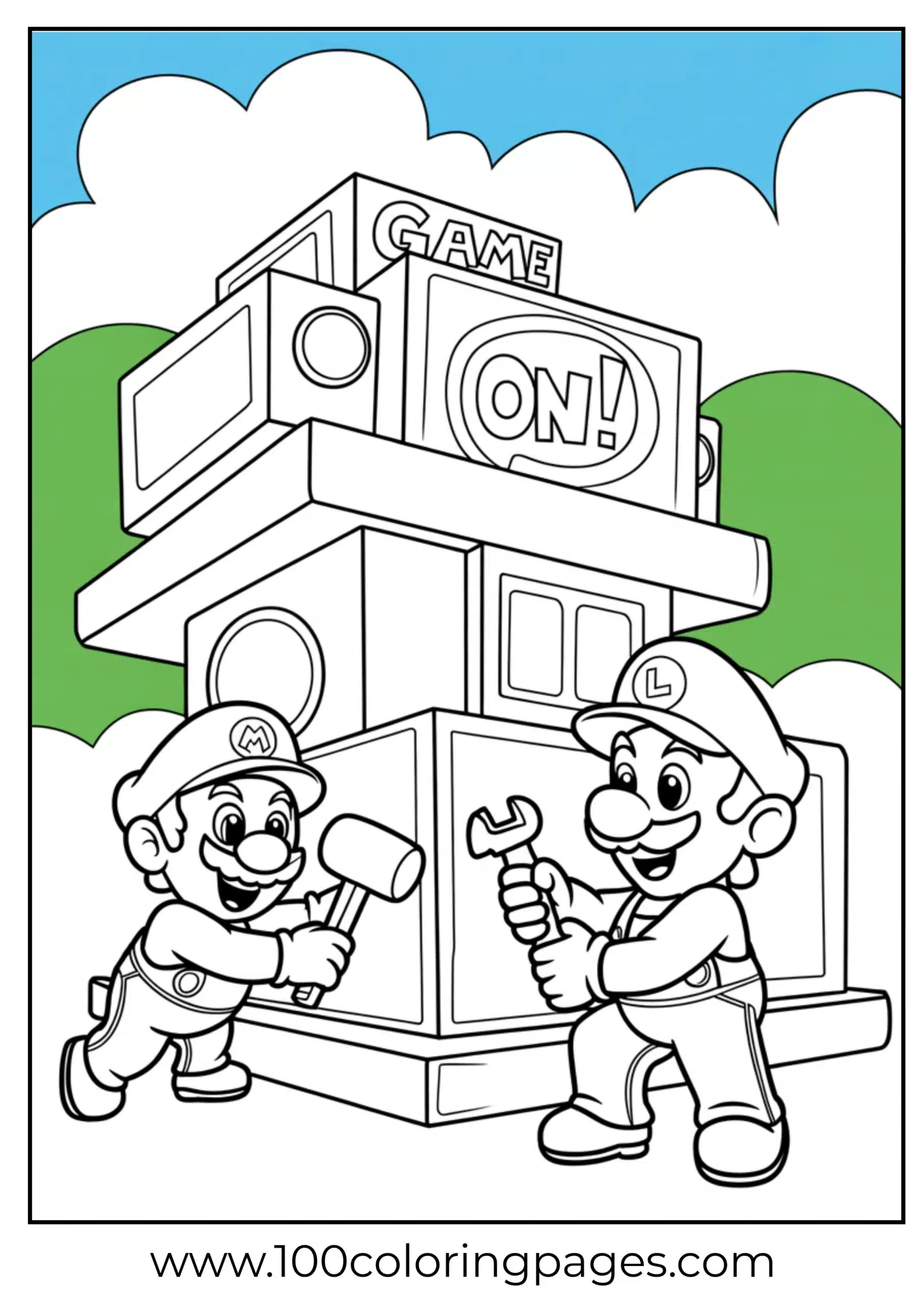 Mario and Luigi working together in builder gear