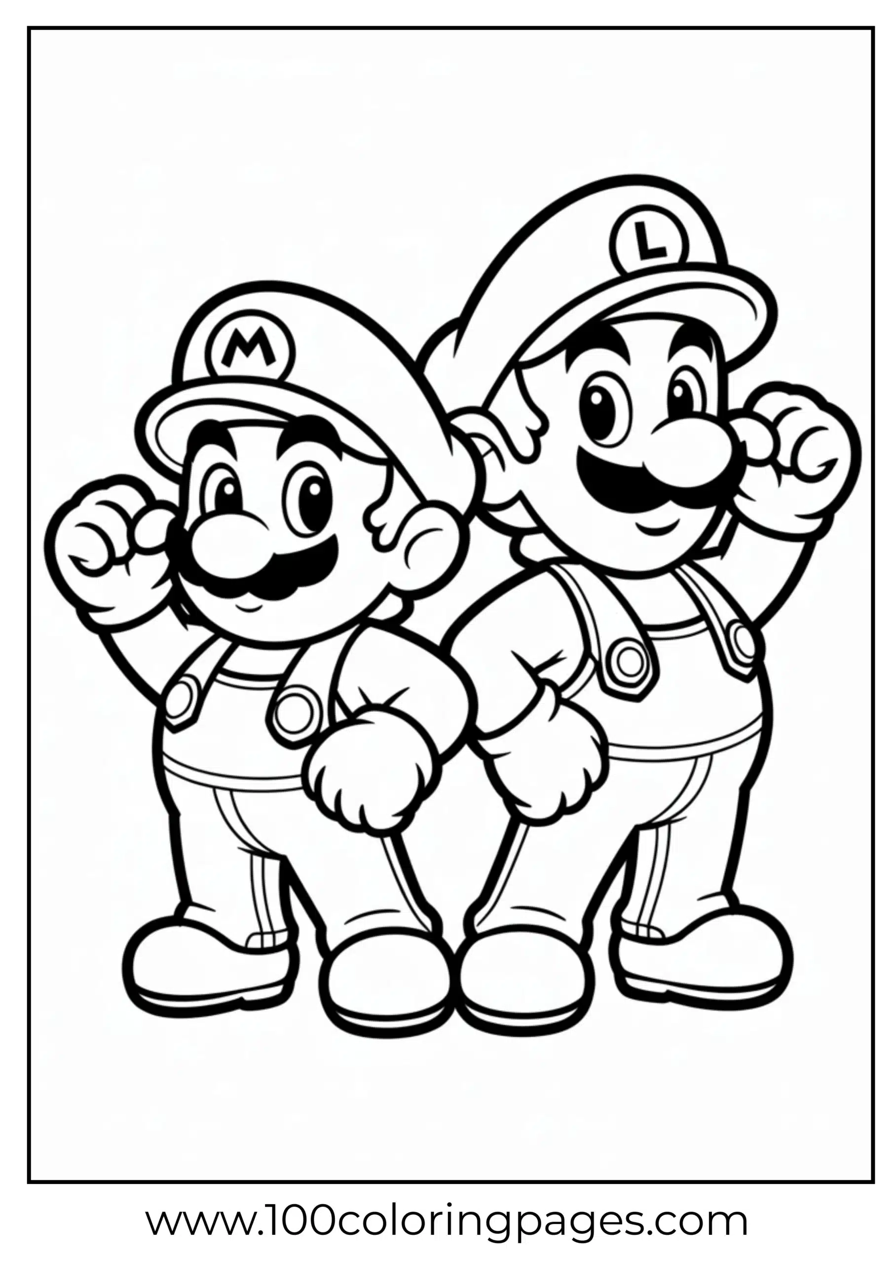 Mario and Luigi standing as heroes in a coloring page