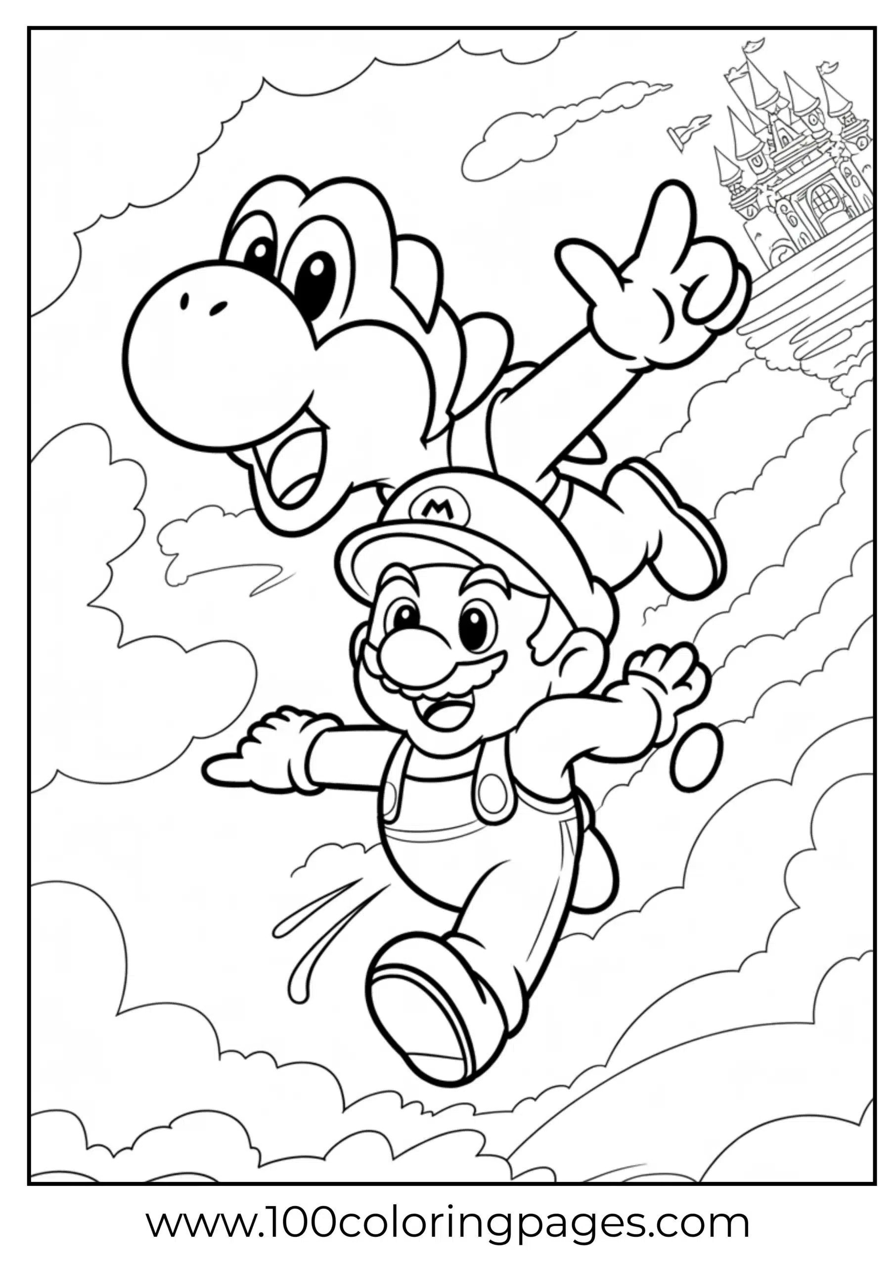 Mario and Yoshi leaping in joyful cartoon pose