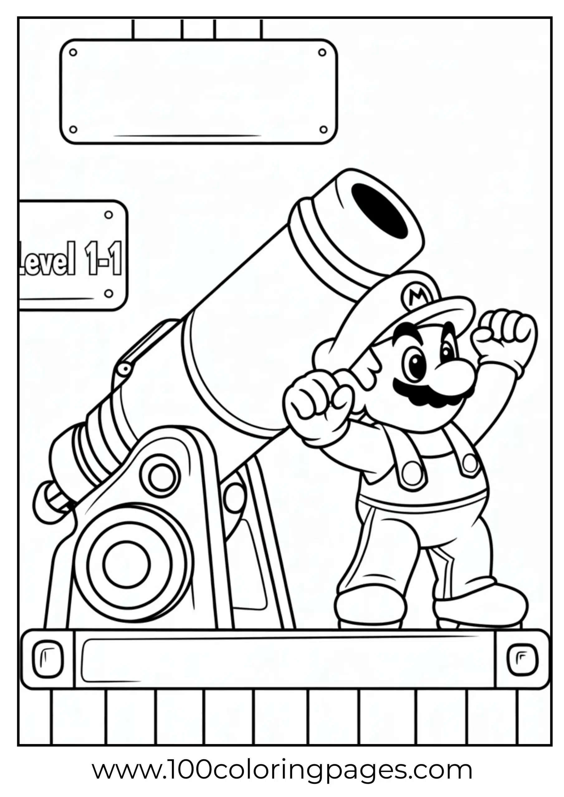 Mario preparing for cannon launch in cartoon action style