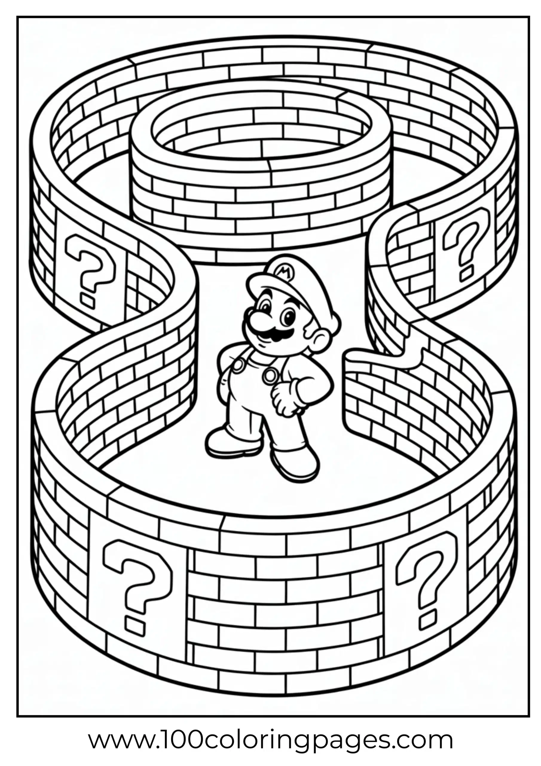 Mario navigating a maze for kids to color