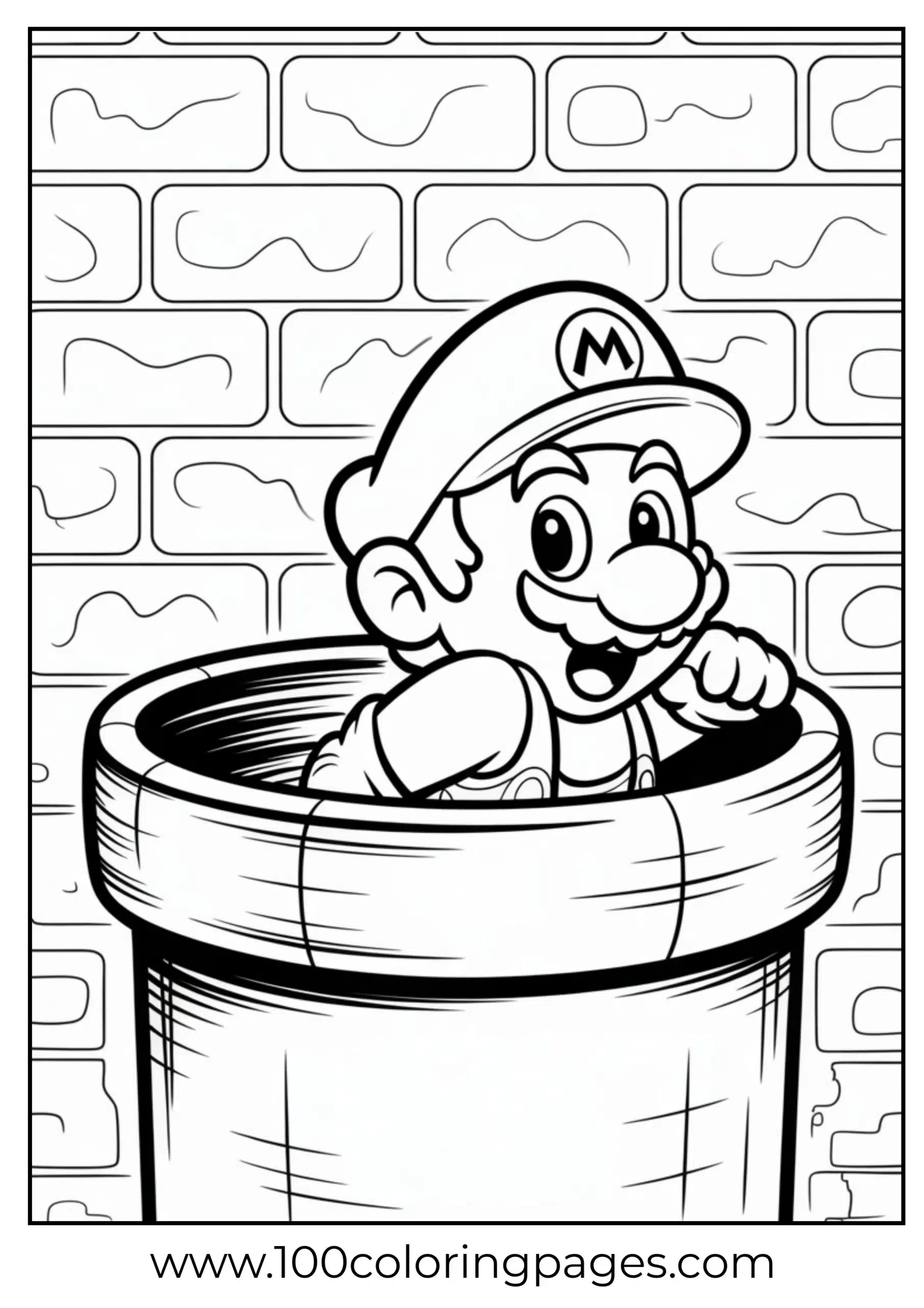 Mario peeking from Warp Pipe in cartoon style