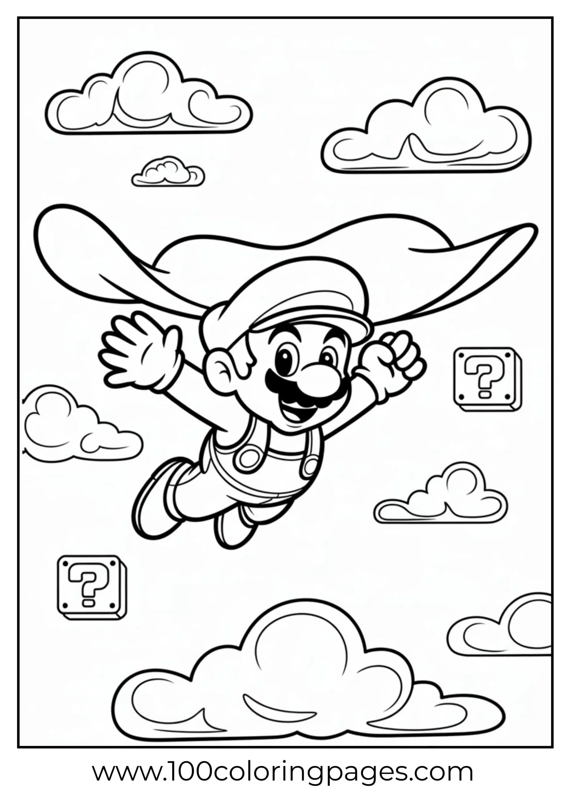 Mario flying with cape open in the air