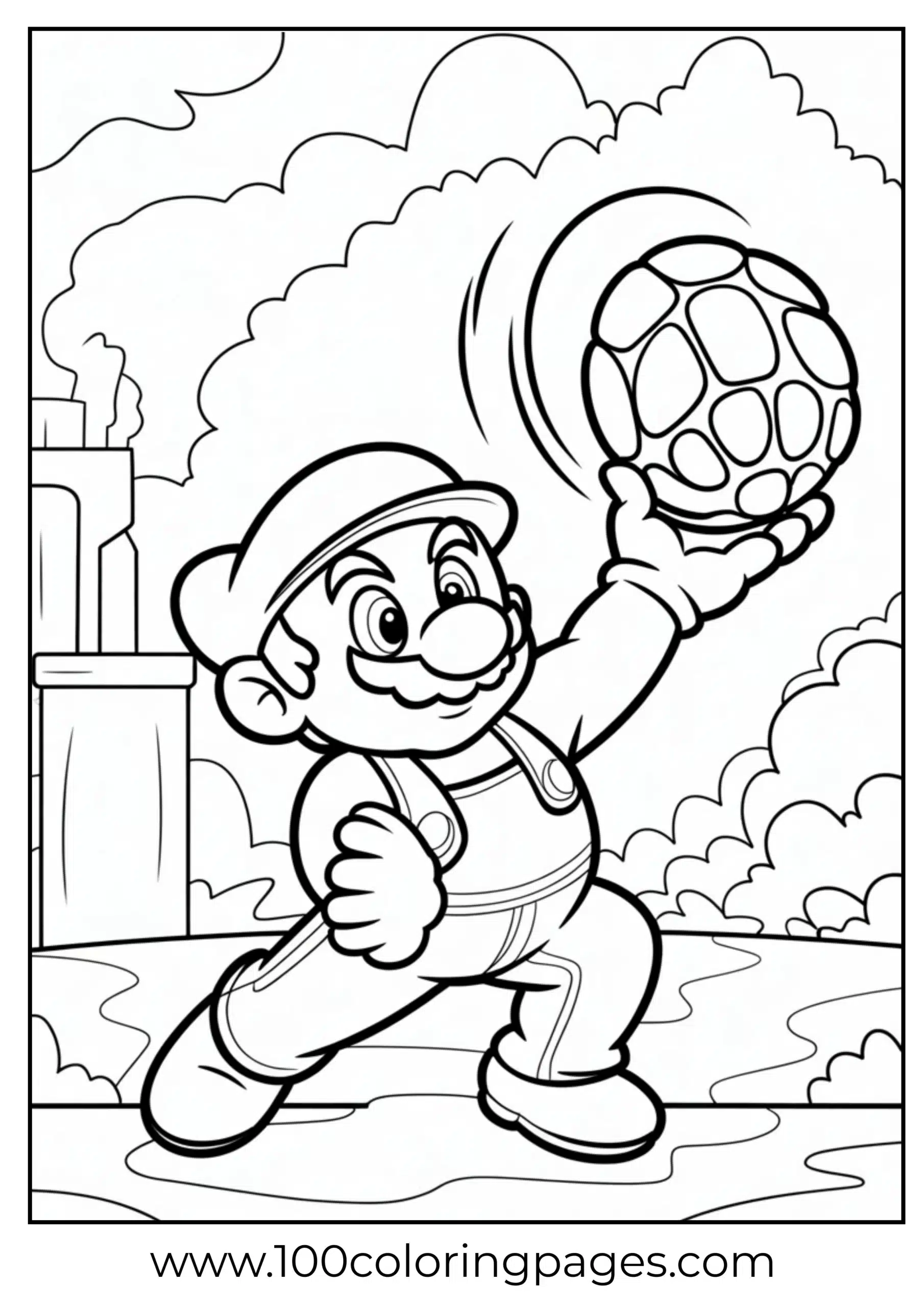 Mario holding a Koopa shell in classic action pose
