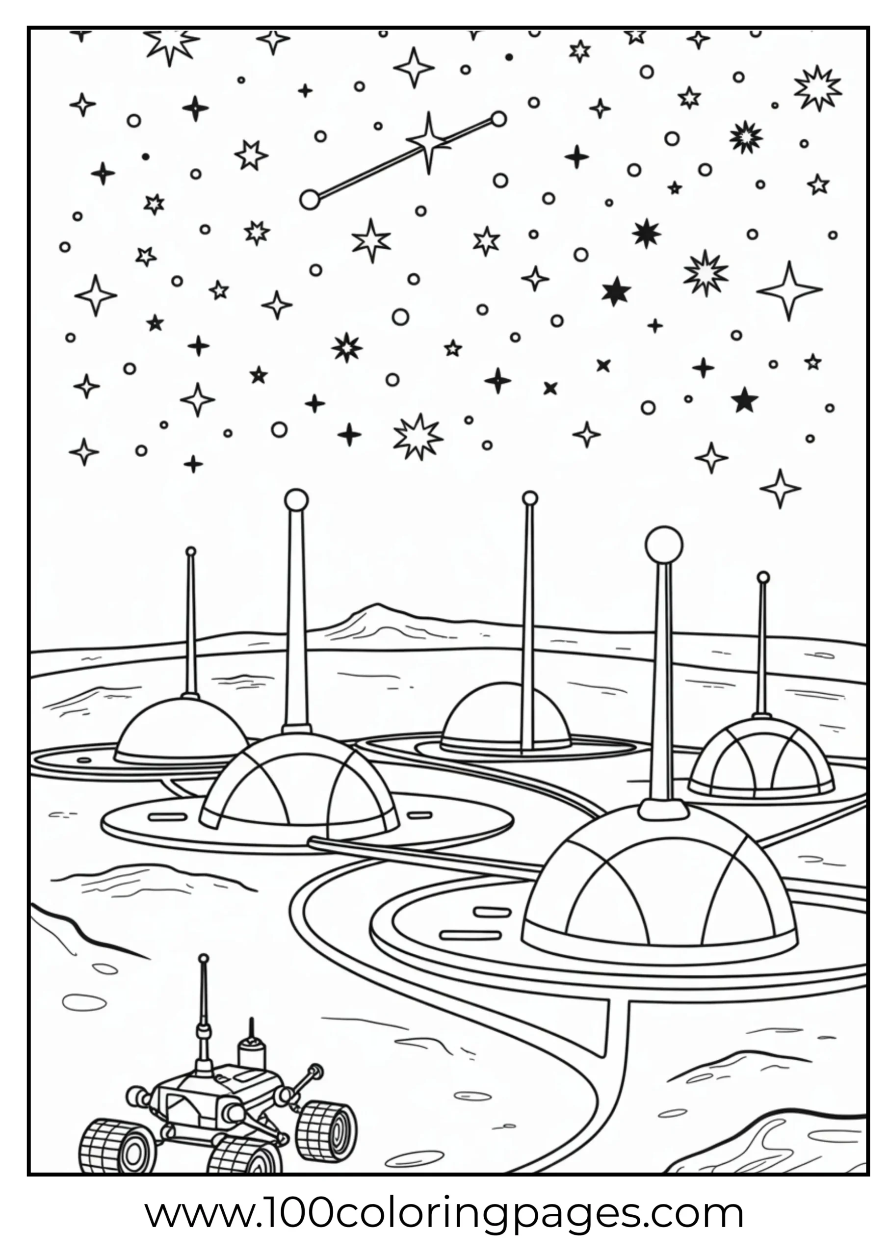Mars colony with habitat domes coloring page