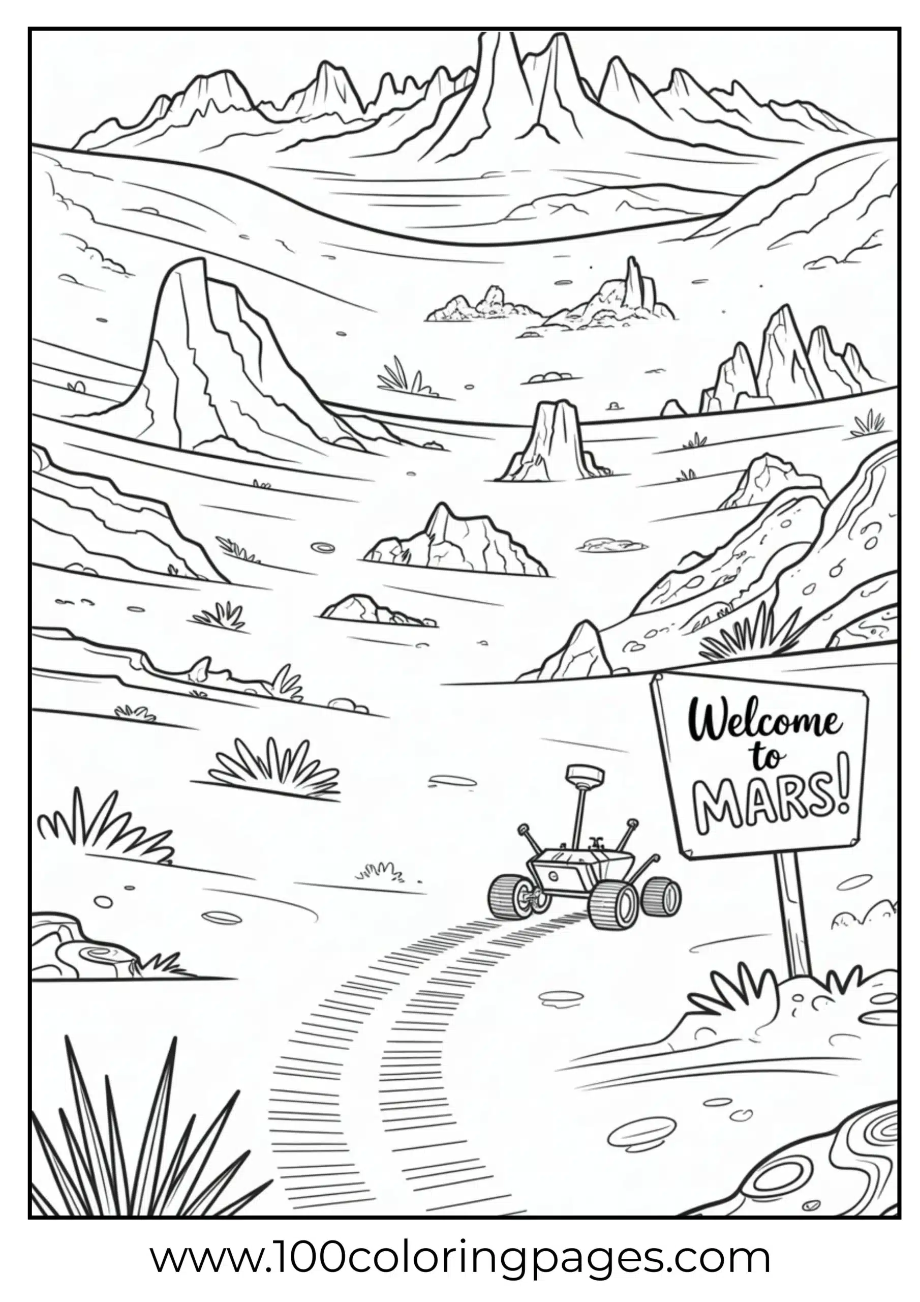 Mars surface terrain coloring page