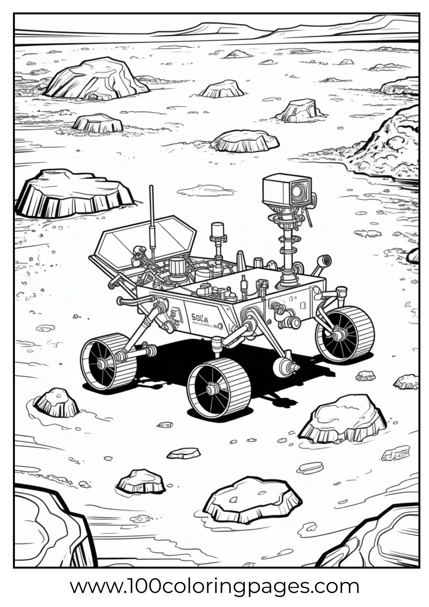 Mars rover exploring surface coloring page