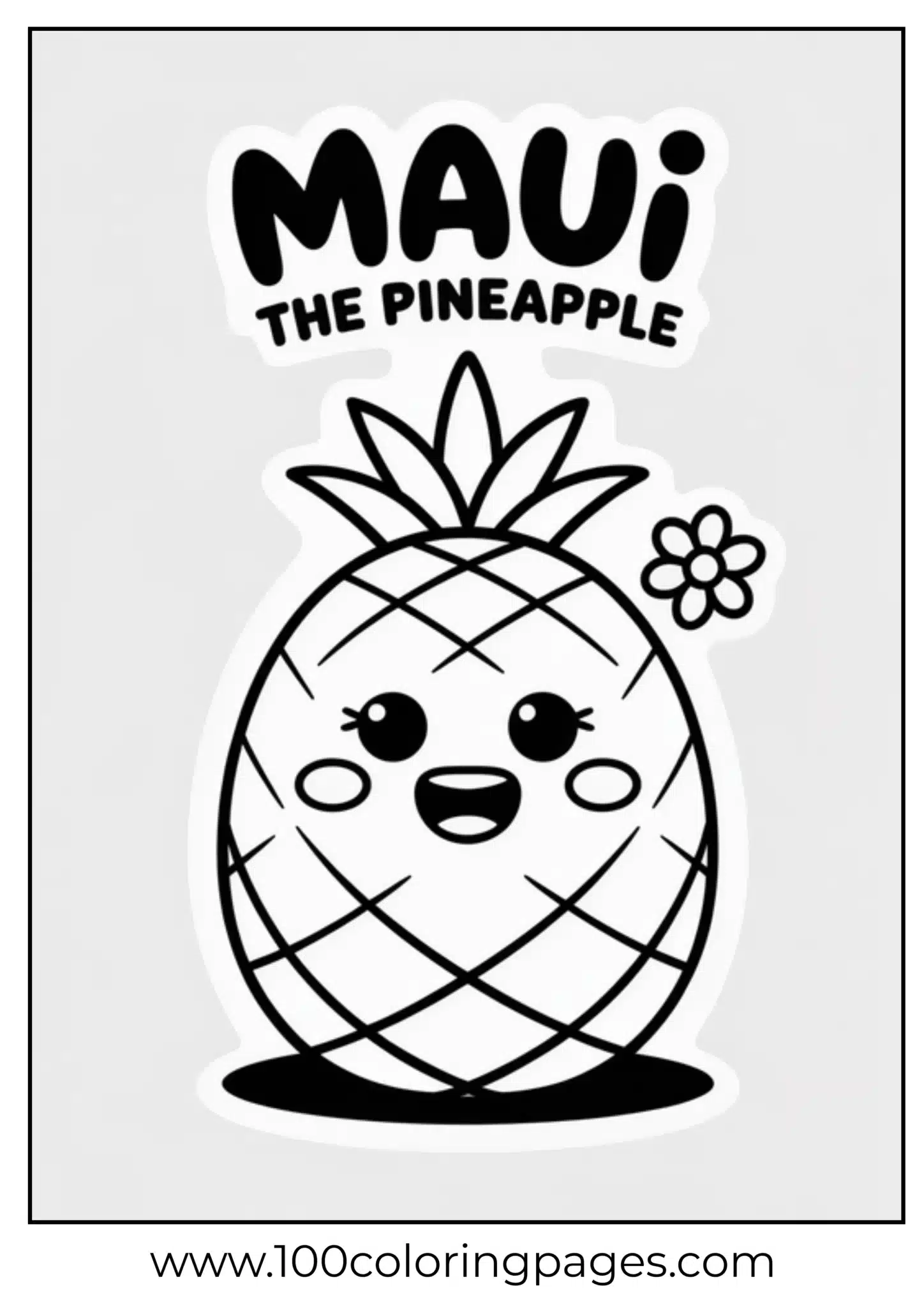 Cute cartoon pineapple with a happy face for coloring
