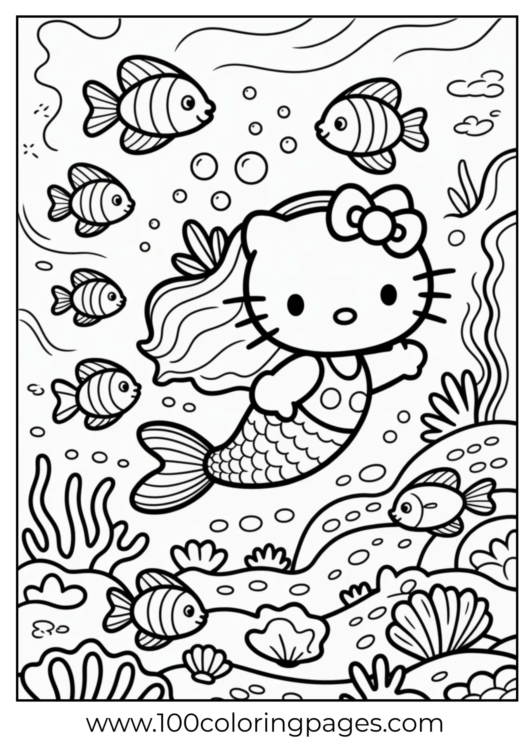 Hello Kitty mermaid coloring page