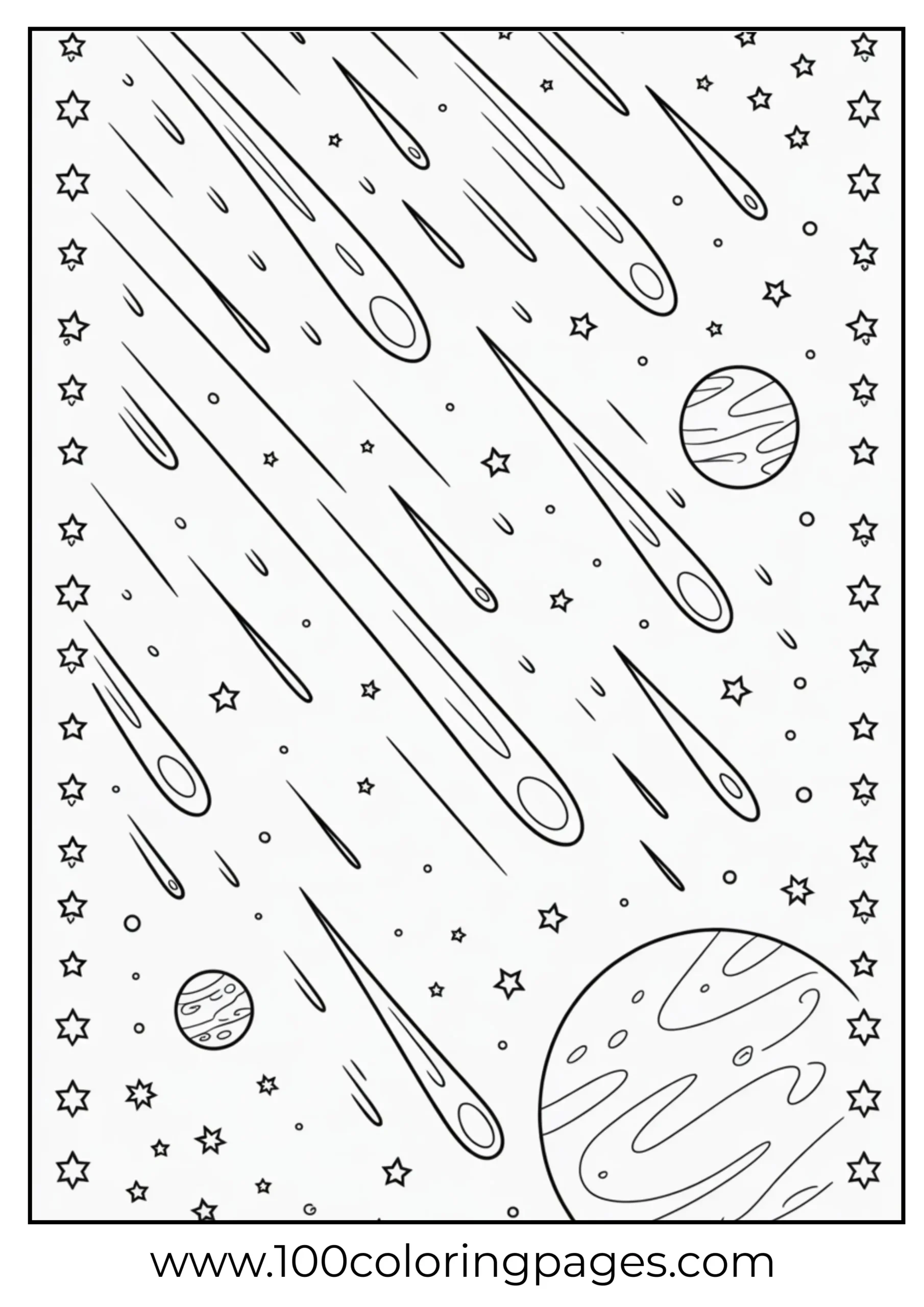 Meteor shower in space coloring page