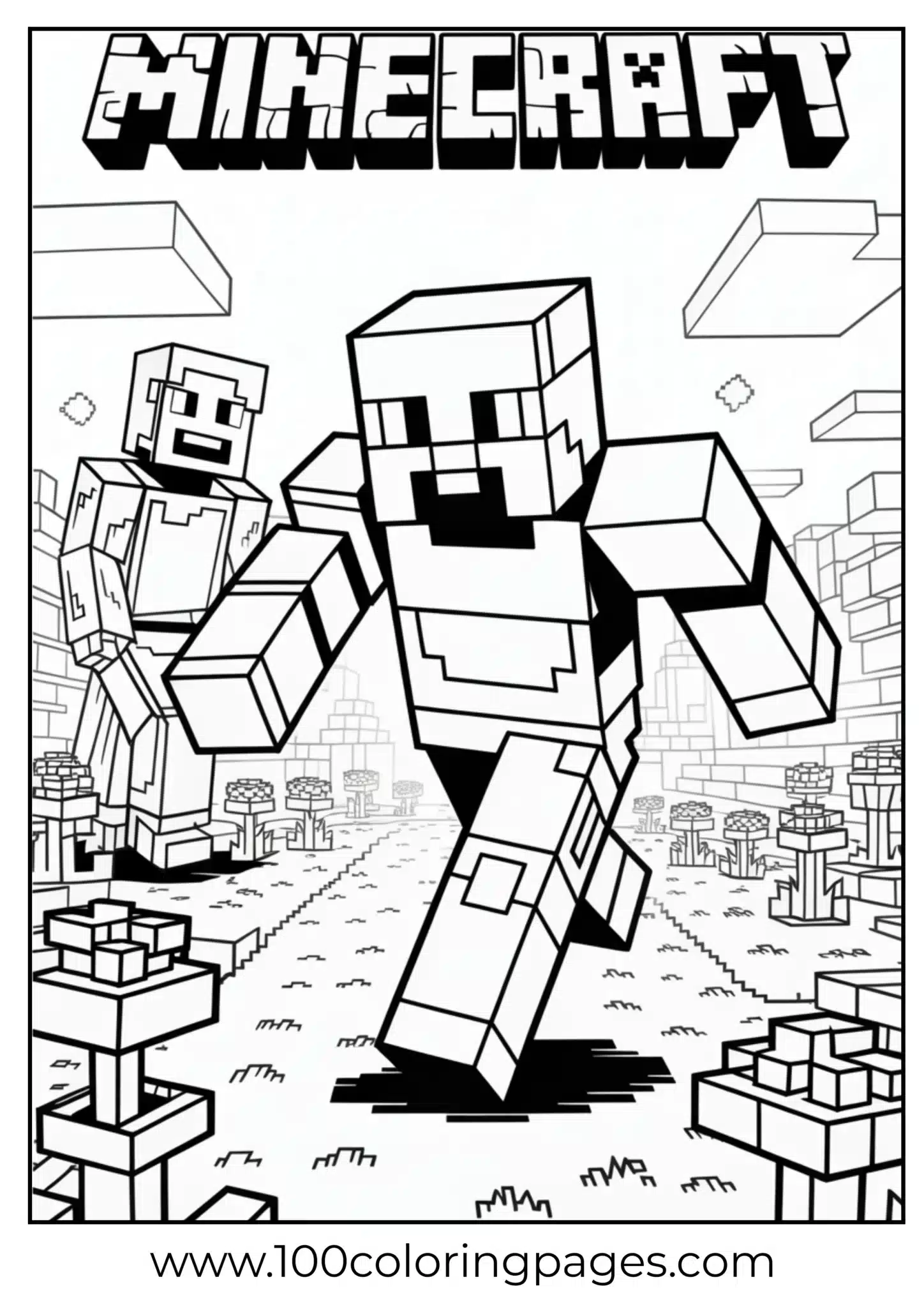 Minecraft character with sword on geometric background