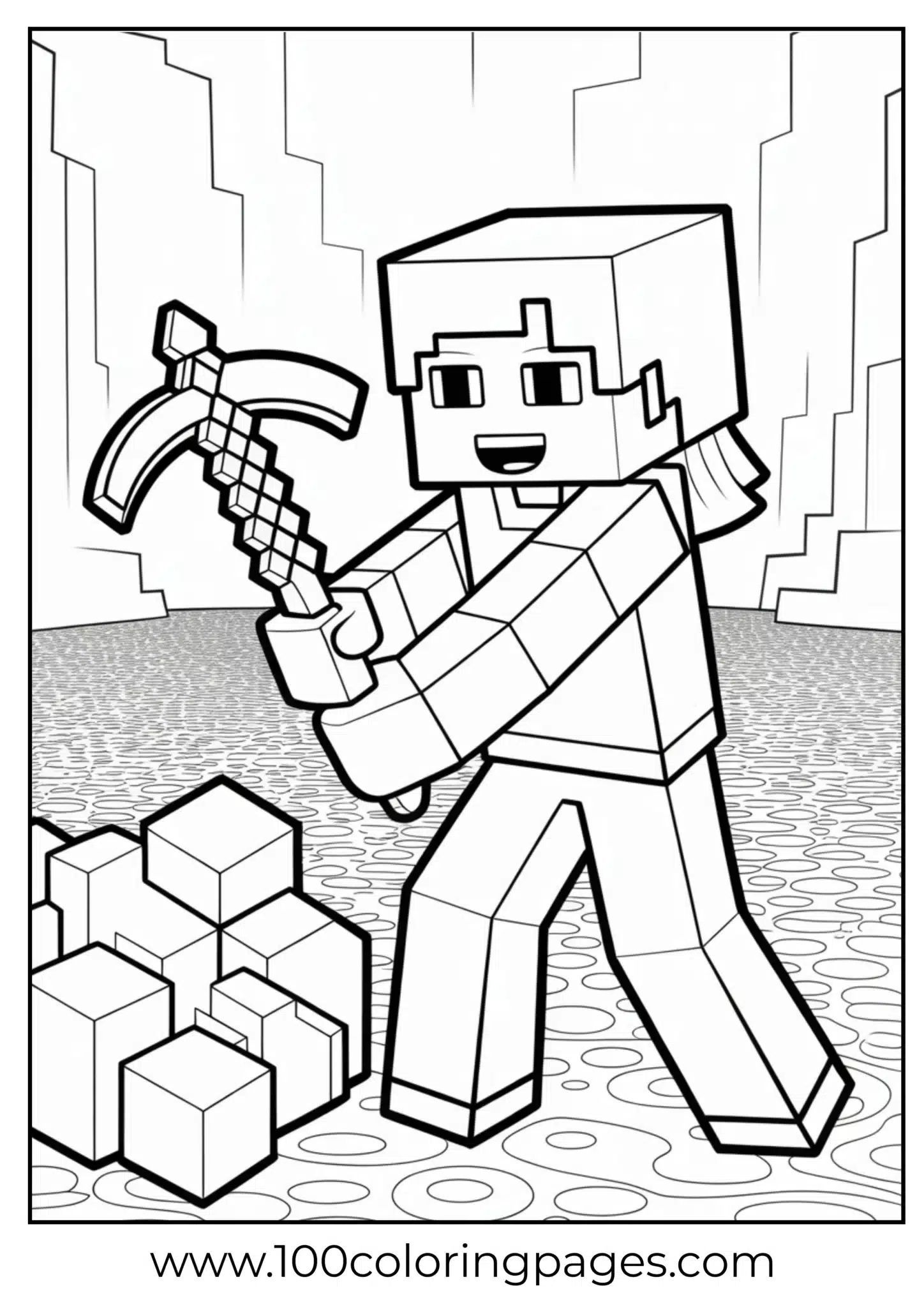 Minecraft character with a pickaxe mining cubes