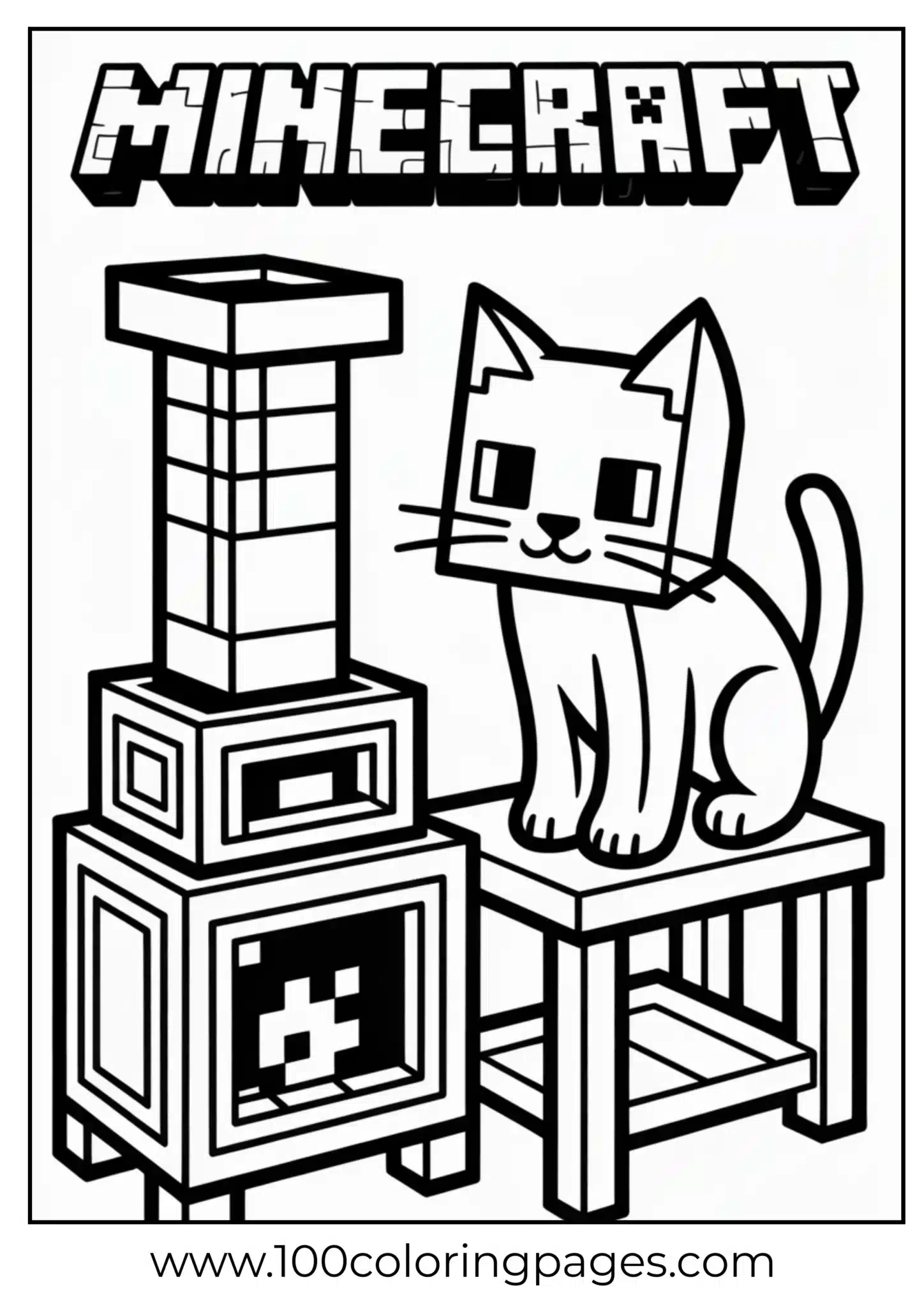 Minecraft cat sitting on a block next to a furnace