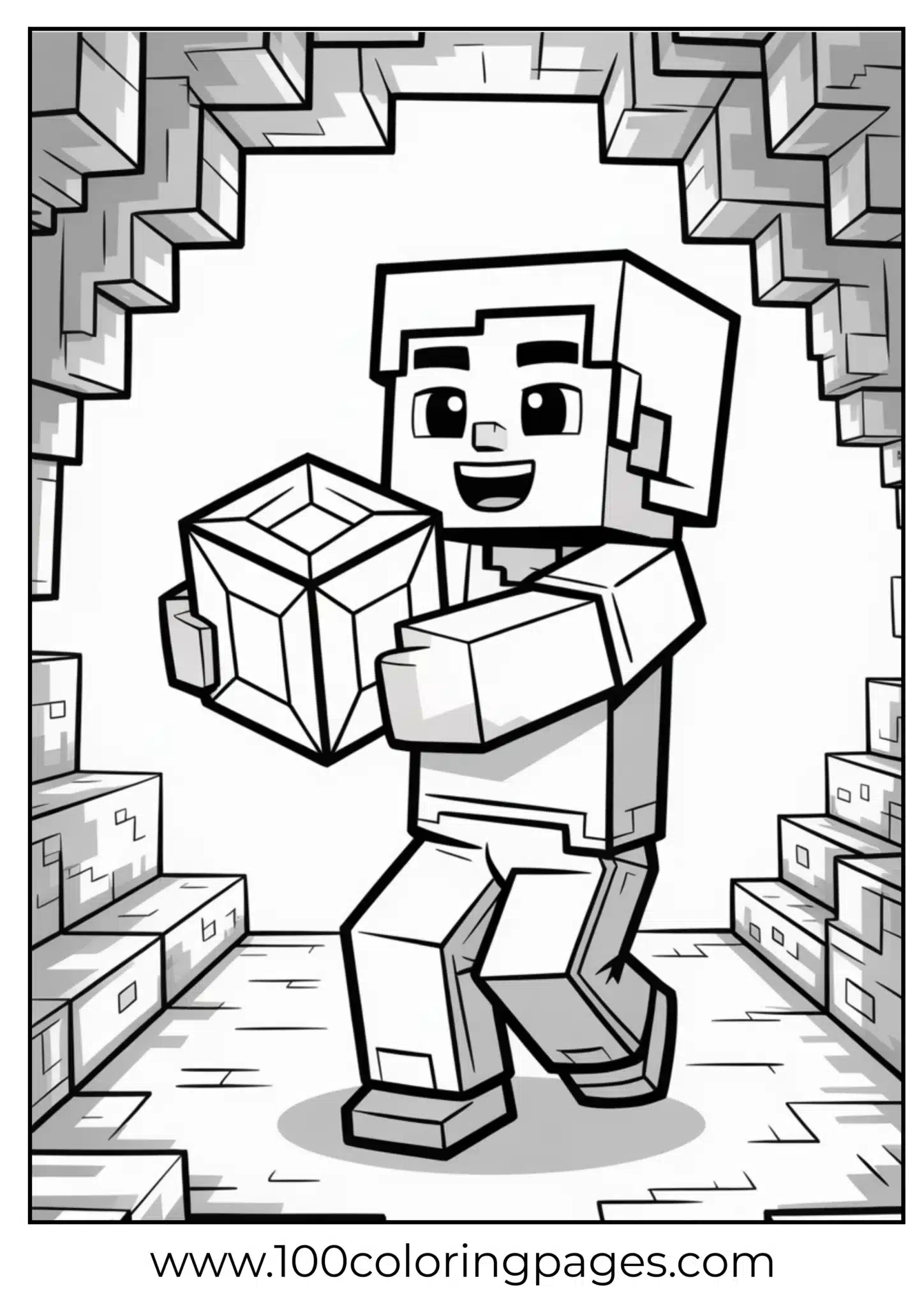 Minecraft character holding a gem in a blocky environment