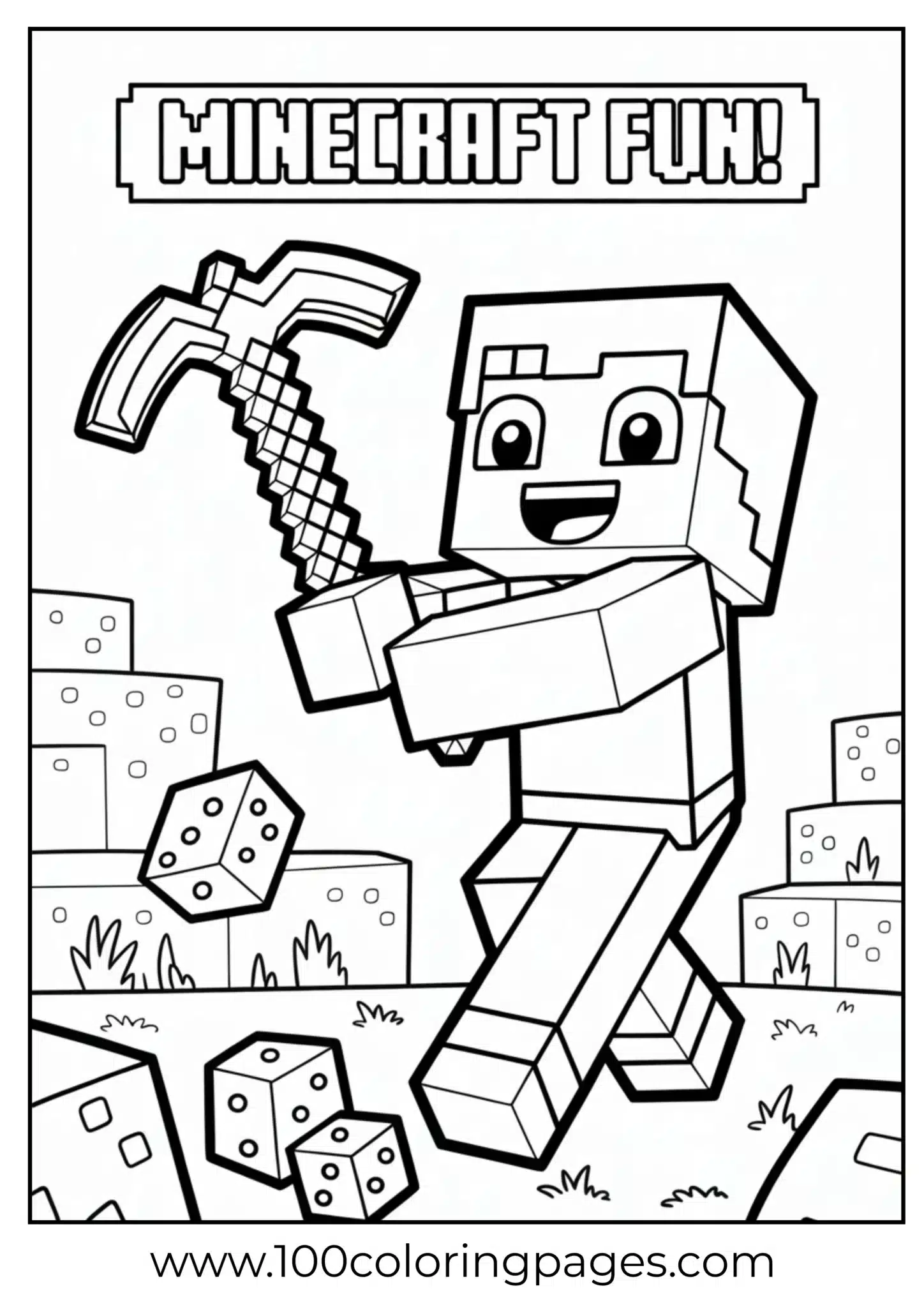 Minecraft character holding a pickaxe in a blocky world