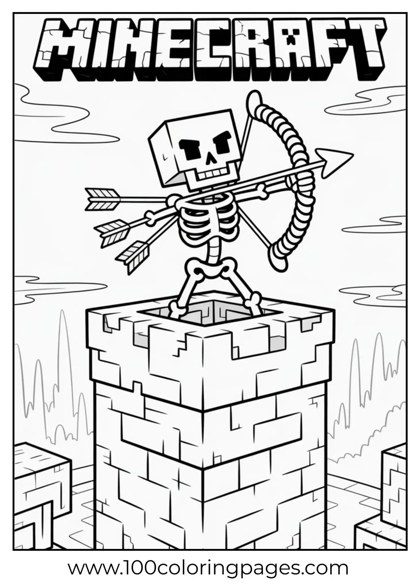Minecraft skeleton with bow on a stone tower