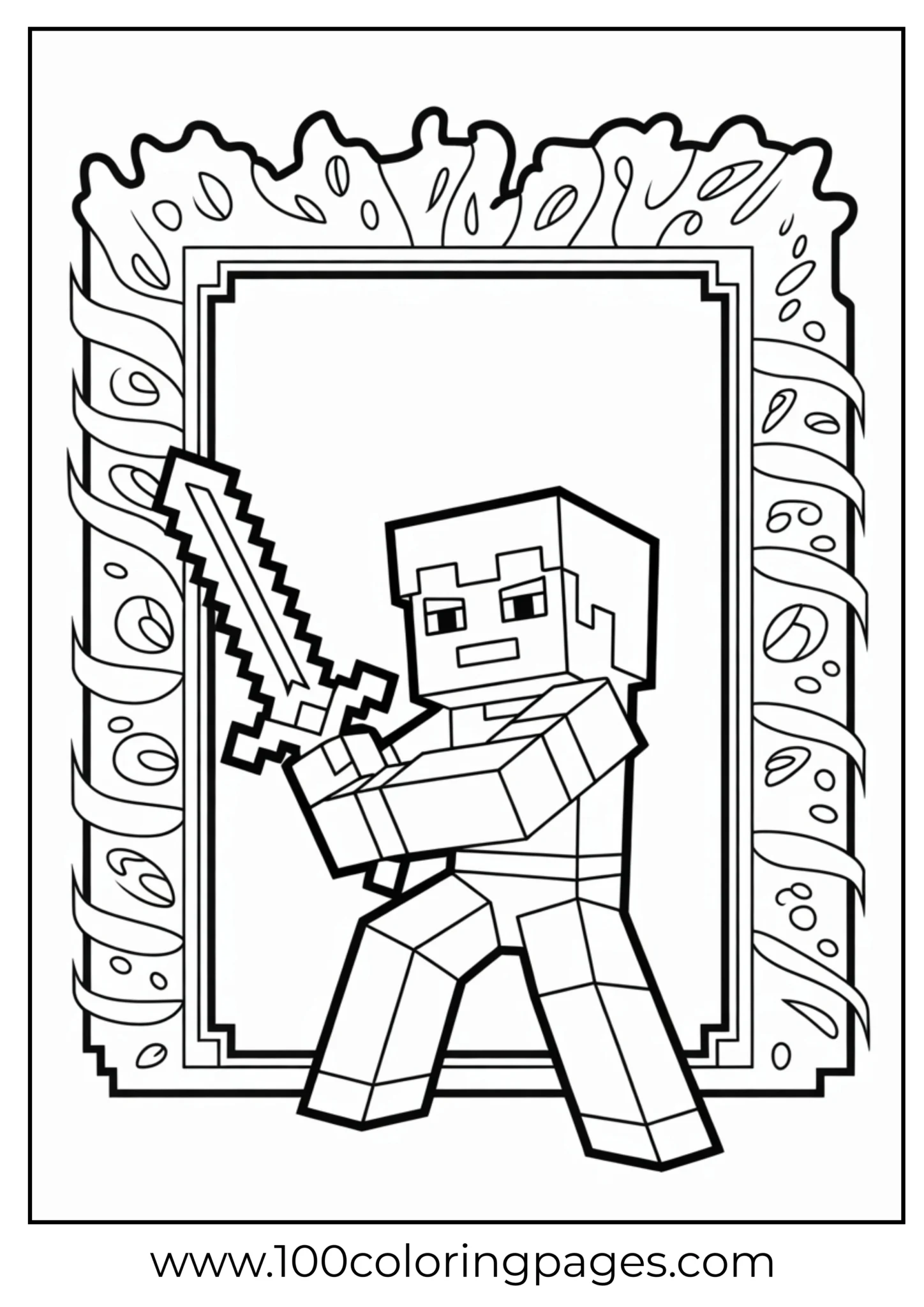 Minecraft warrior with sword on decorative background