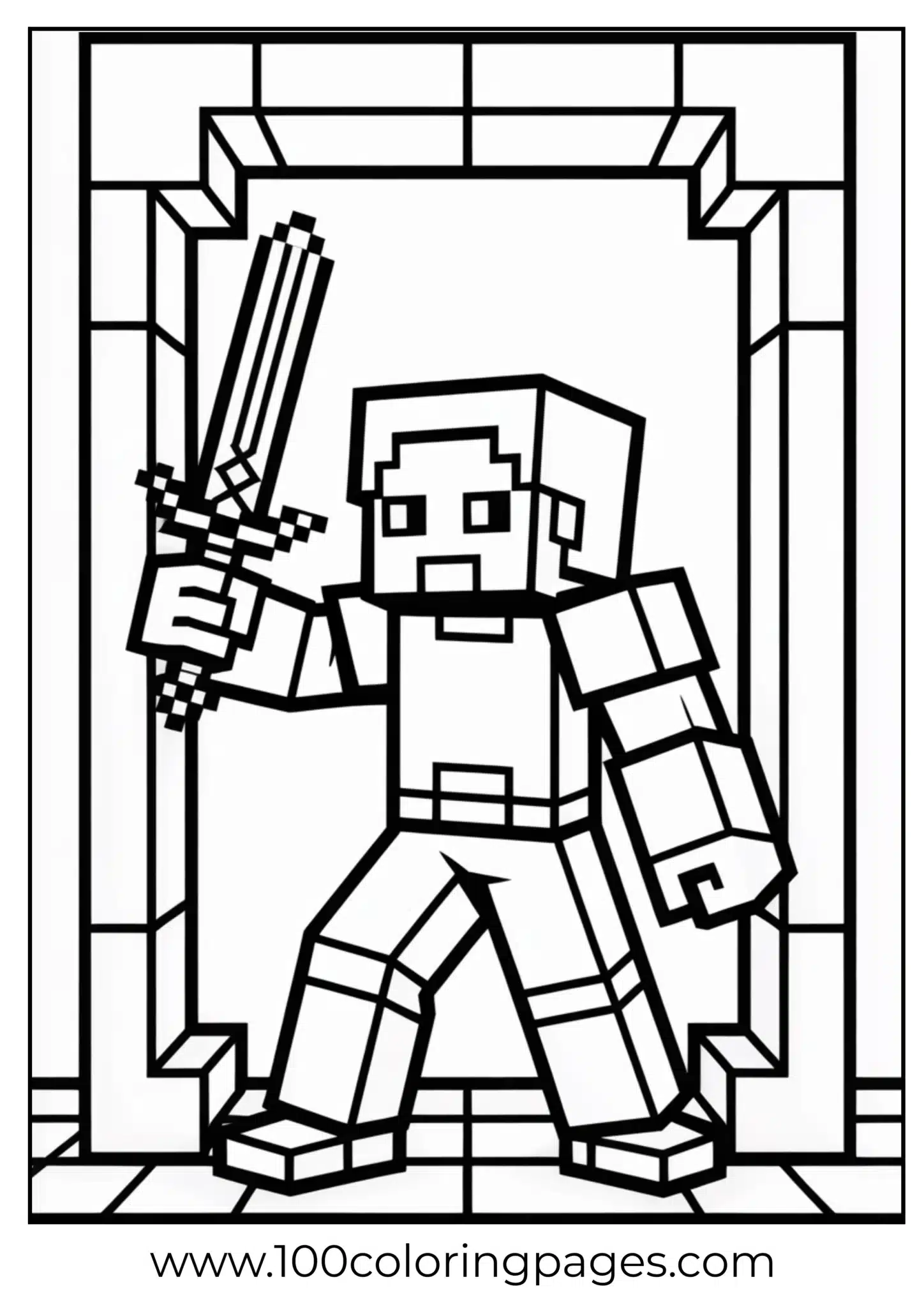Minecraft warrior with armor and sword in block style
