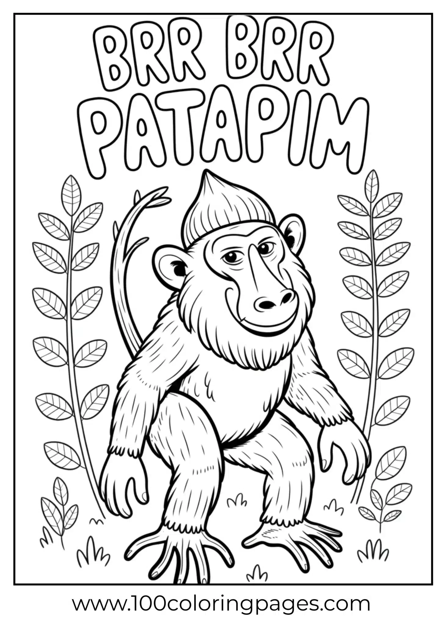 A monkey sitting with leaves and text 'BRR BRR PATAPIM'