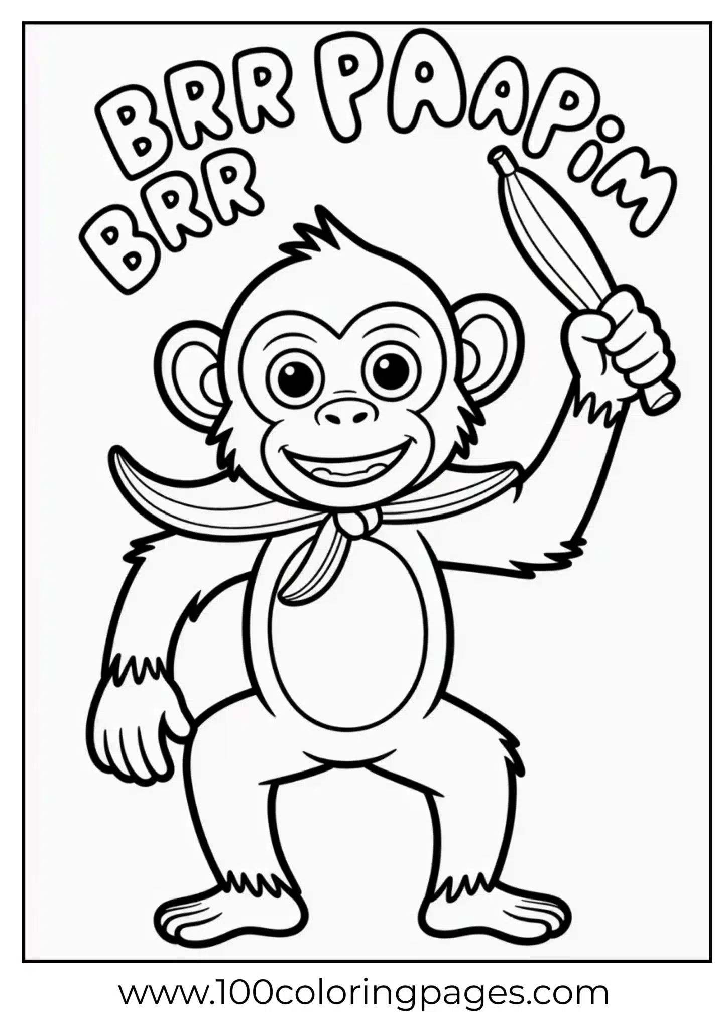 Cheerful monkey holding a banana, ready to color