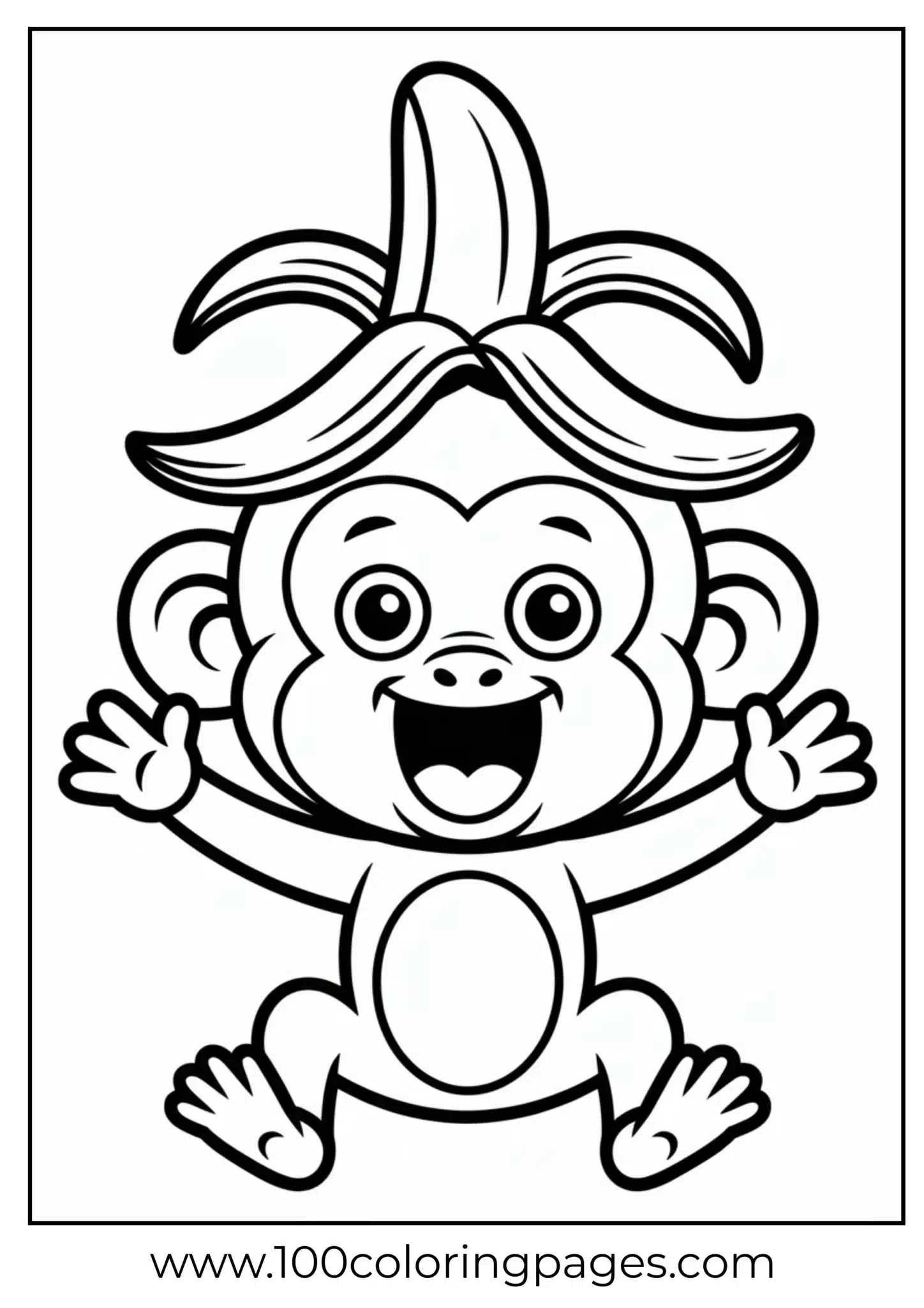 Monkey wearing a banana as a hat while holding a banana