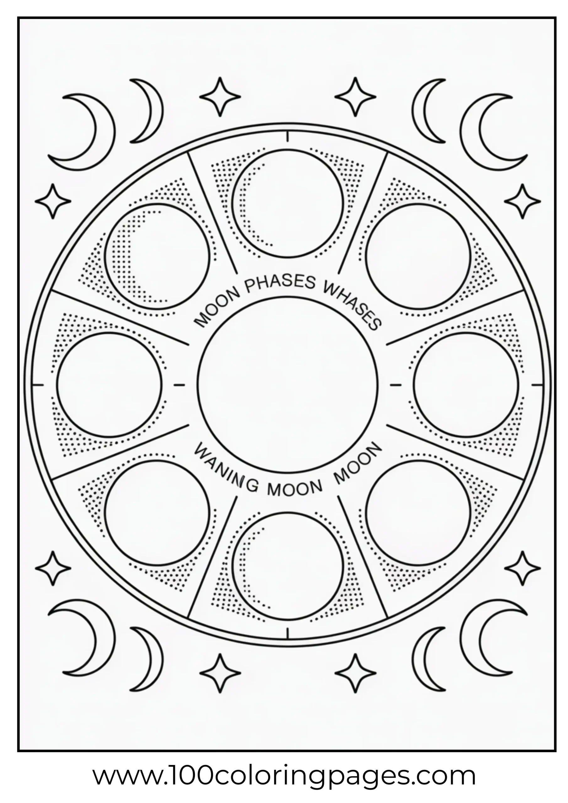 Moon phases coloring page