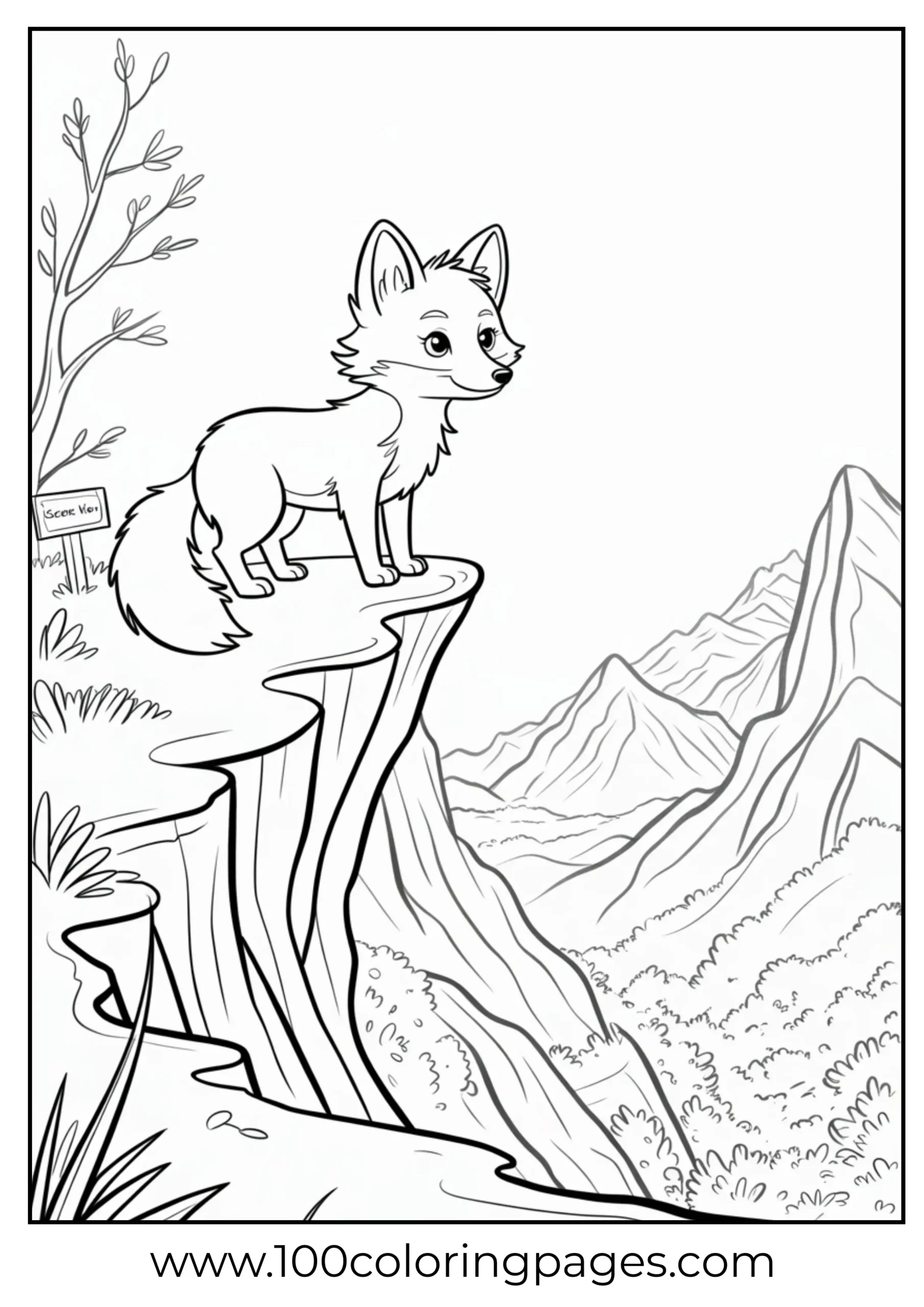 Fox looking out over mountain landscape