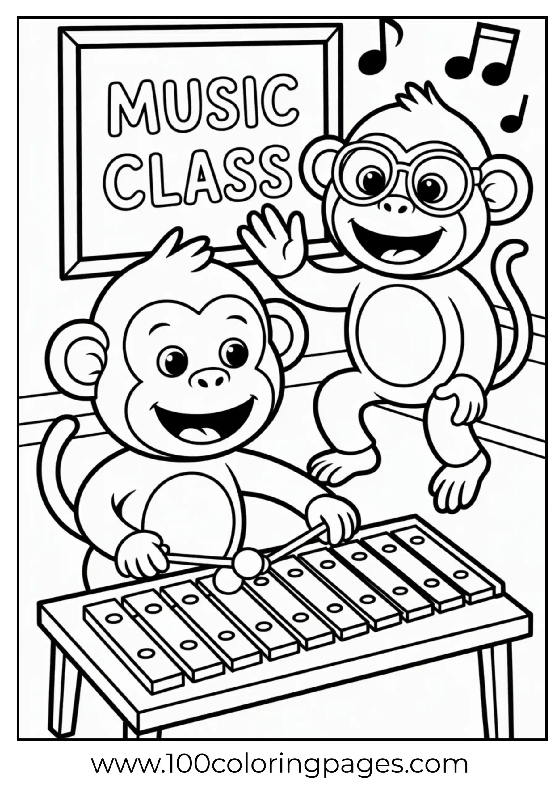 Monkey playing xylophone coloring page