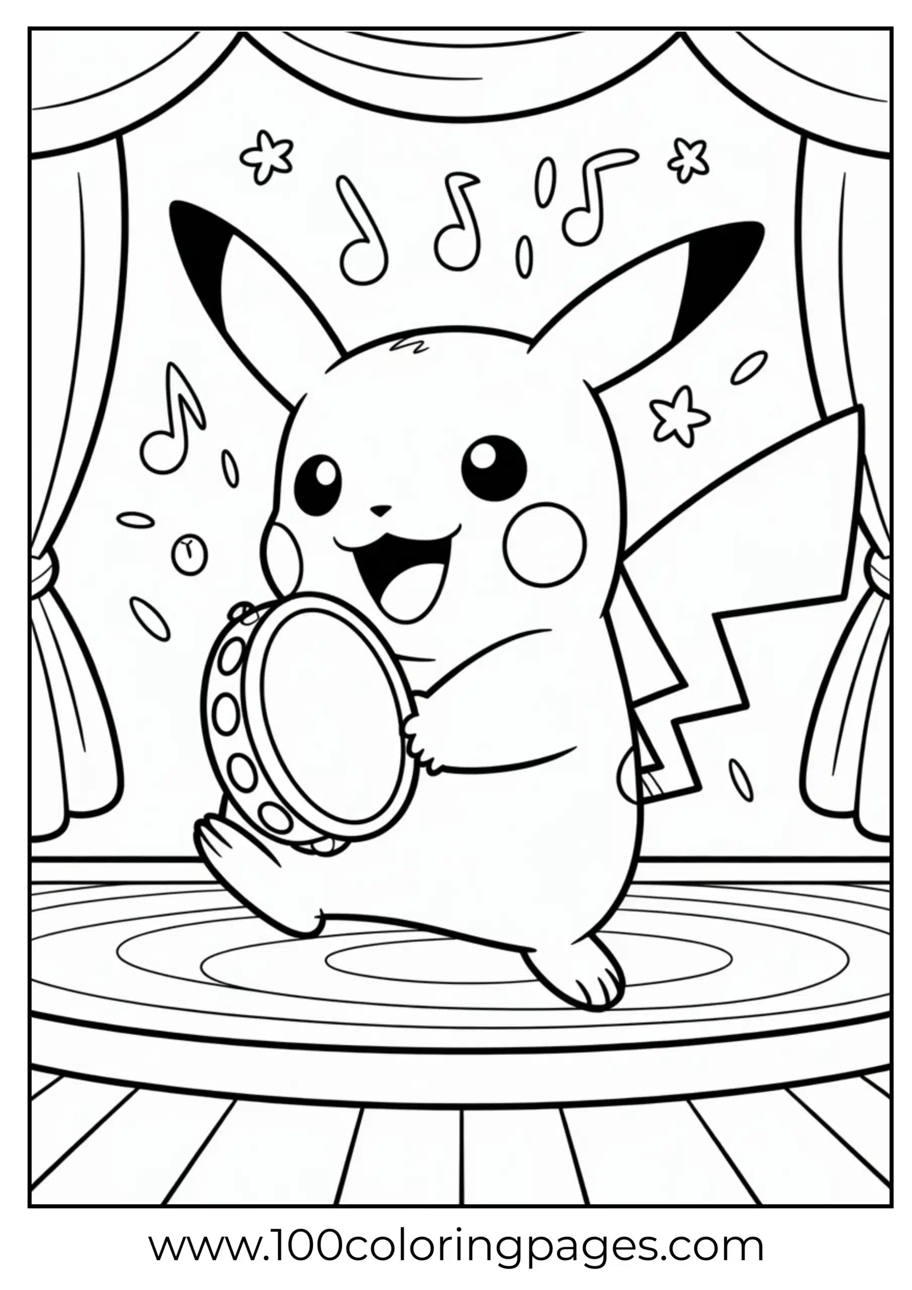 Pikachu tapping feet playing tambourine