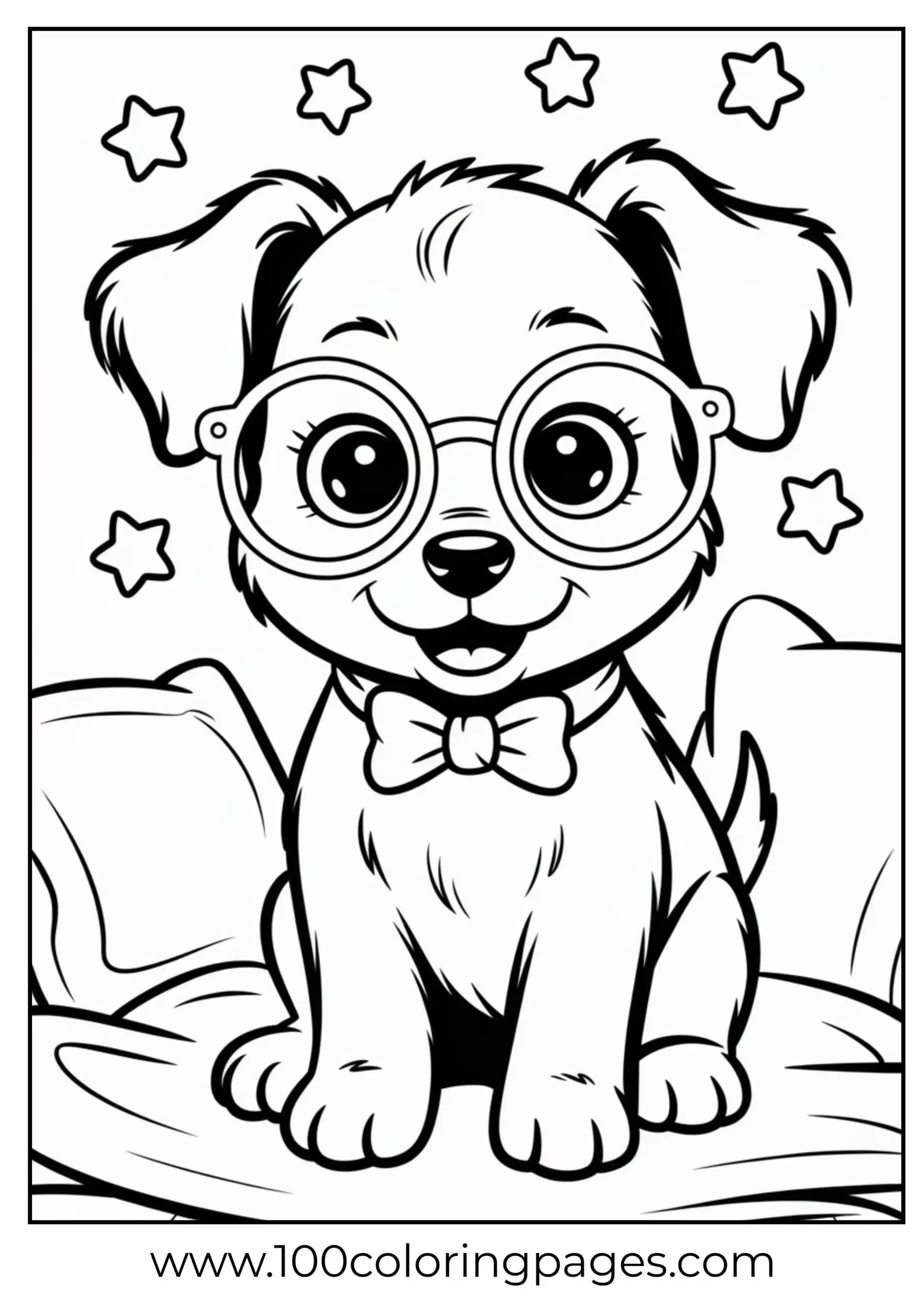 Cute puppy with glasses coloring page