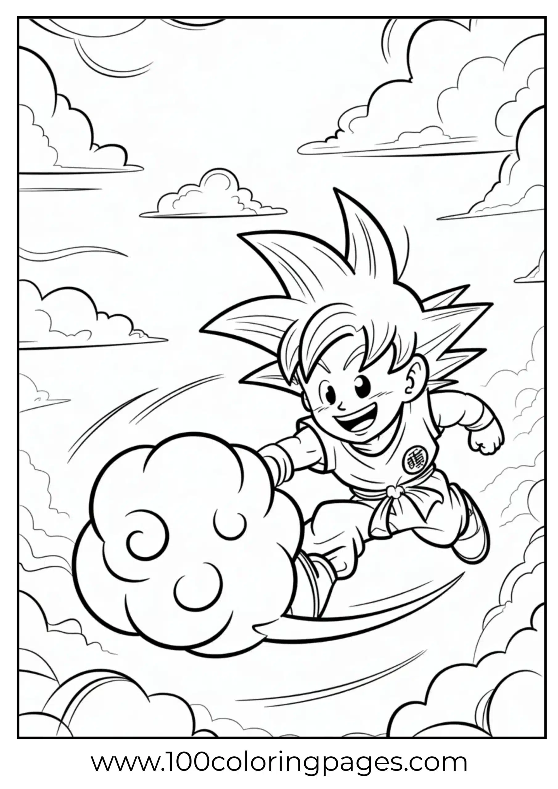 Goku chasing Nimbus cloud coloring page