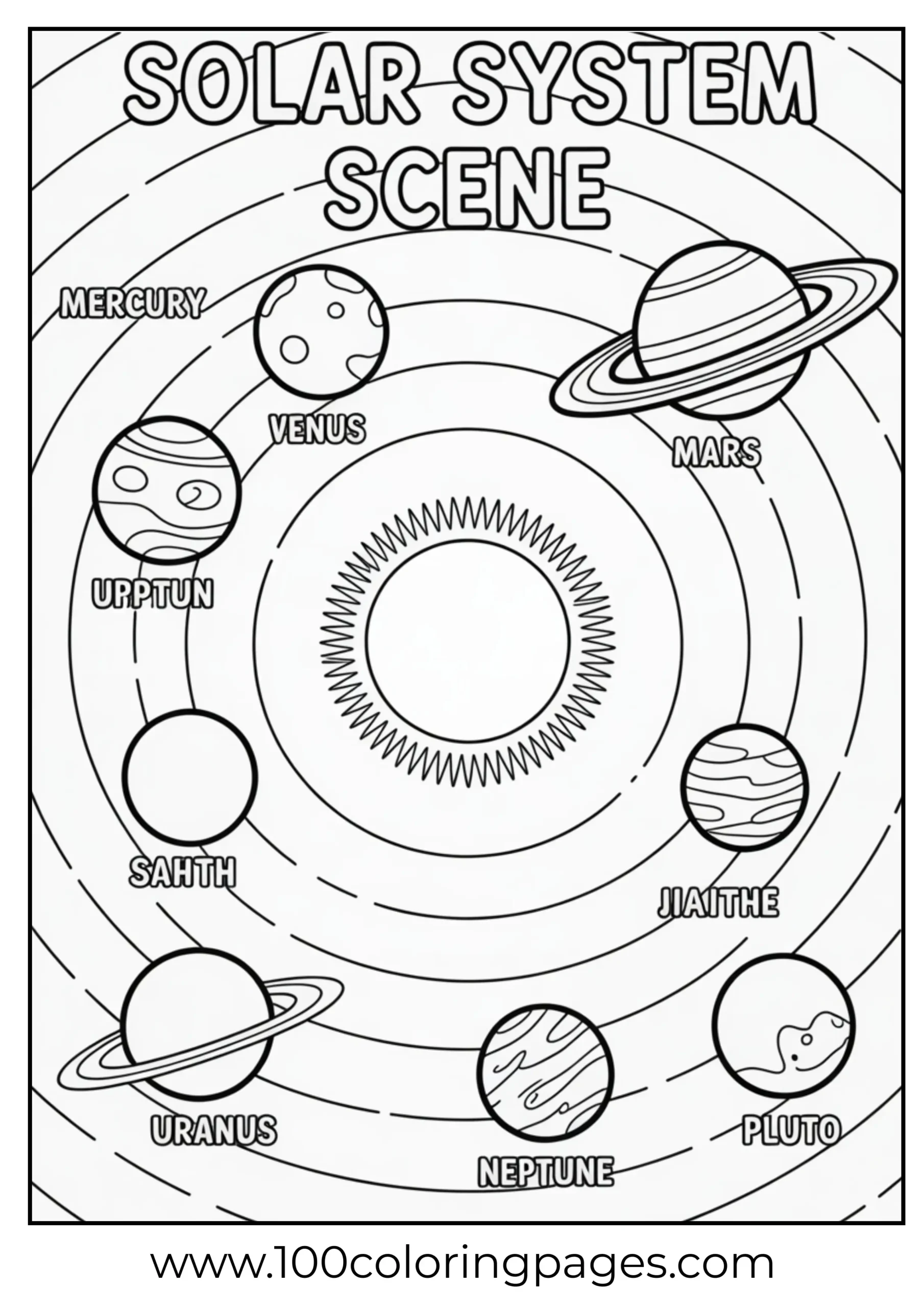 Nine‑planet solar system coloring pages