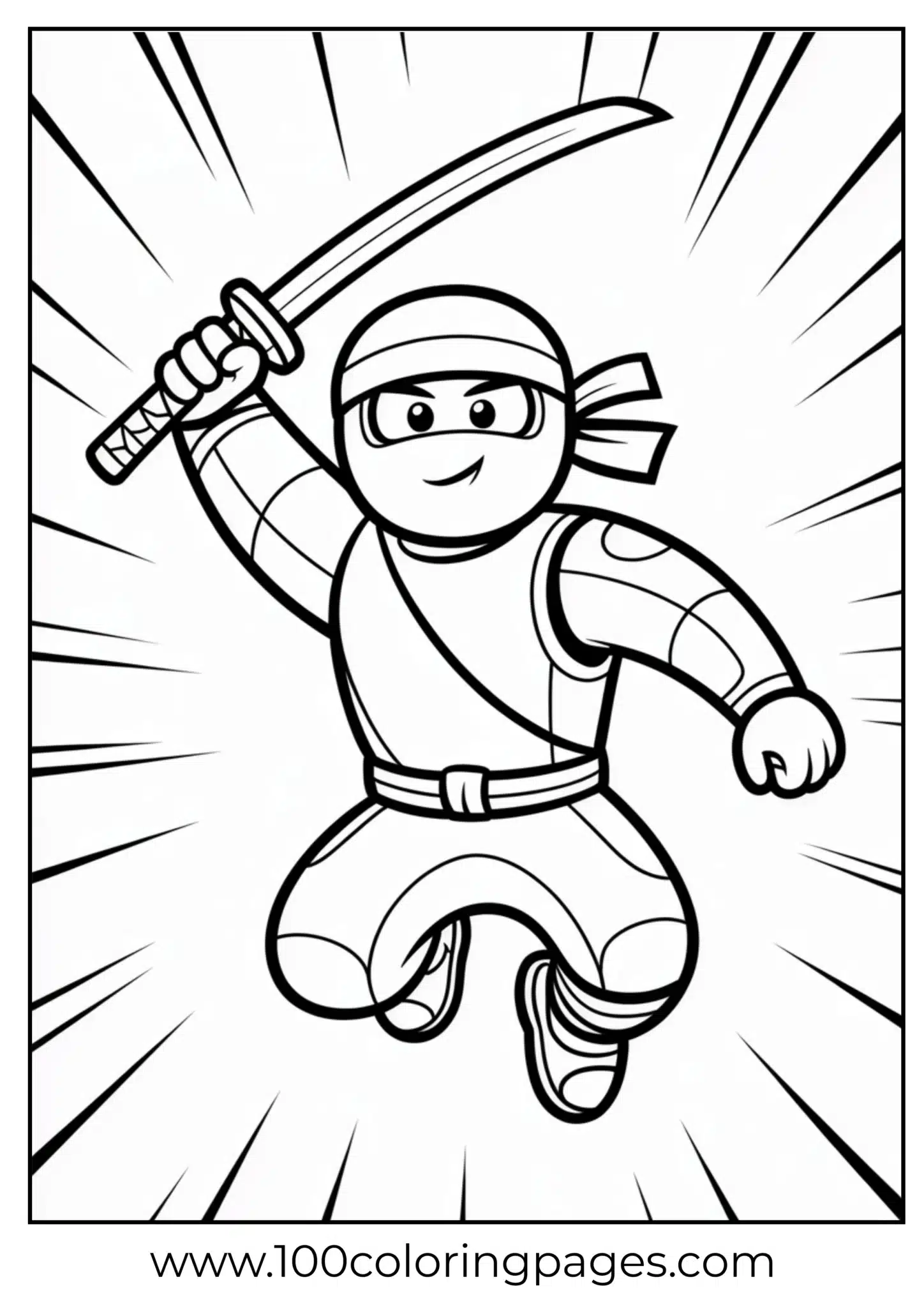 Ninja with sword jumping with energy rays background