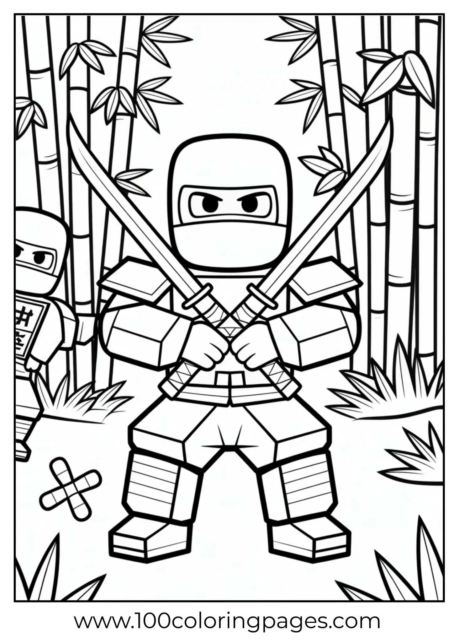Two ninja warriors ready for action among bamboo stalks