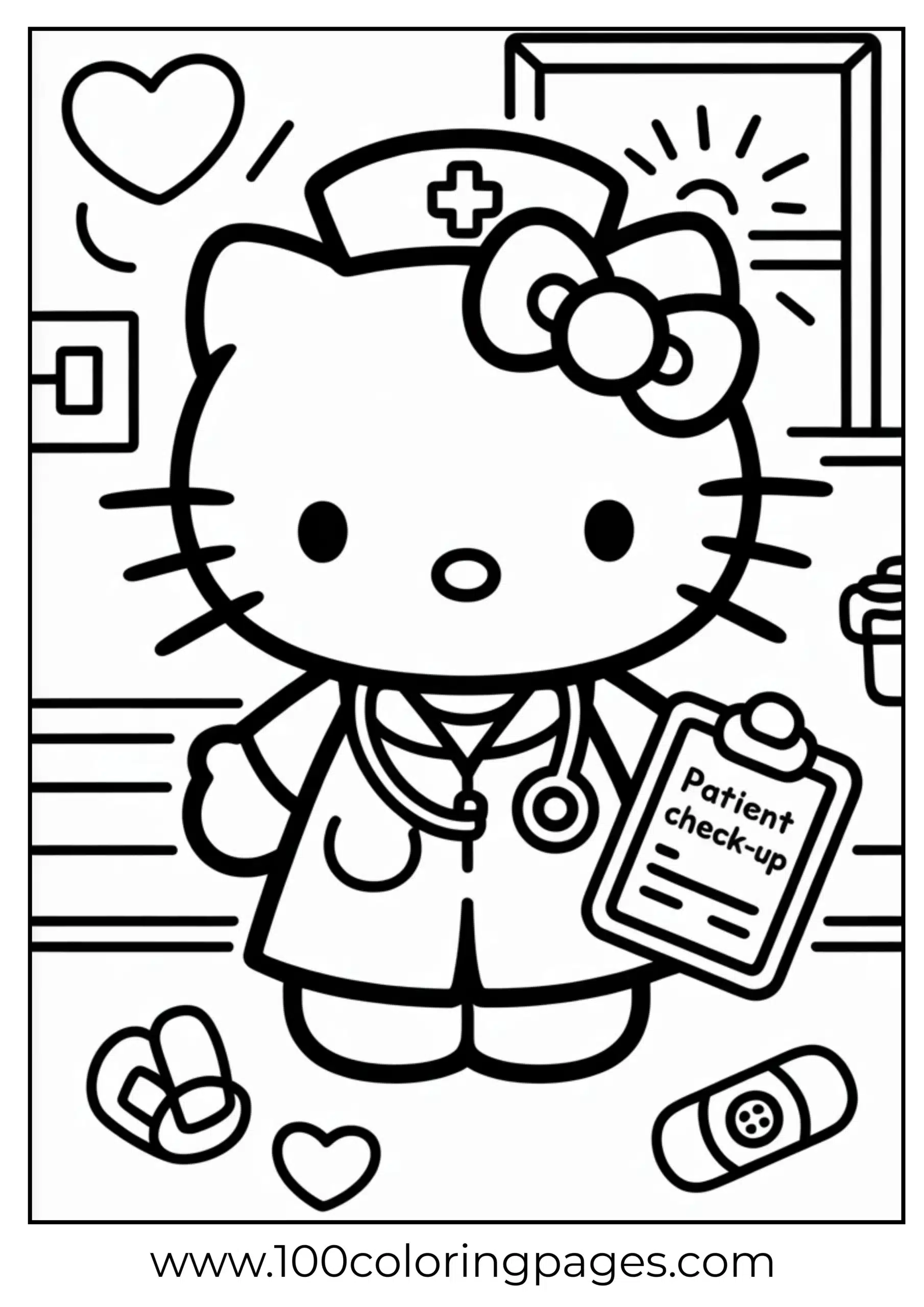 nurse costume Hello Kitty coloring pages