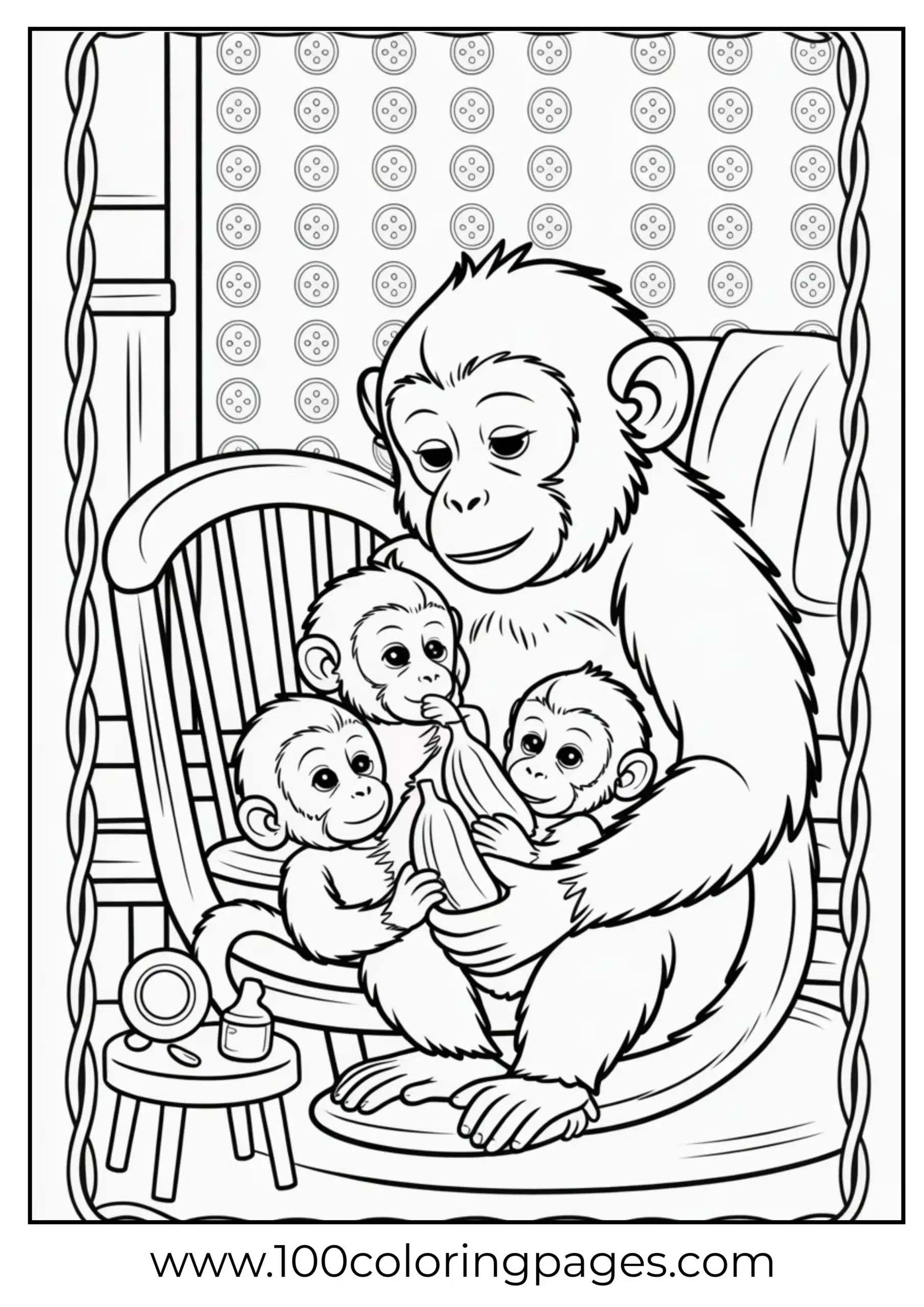 Monkey feeding baby monkeys coloring page