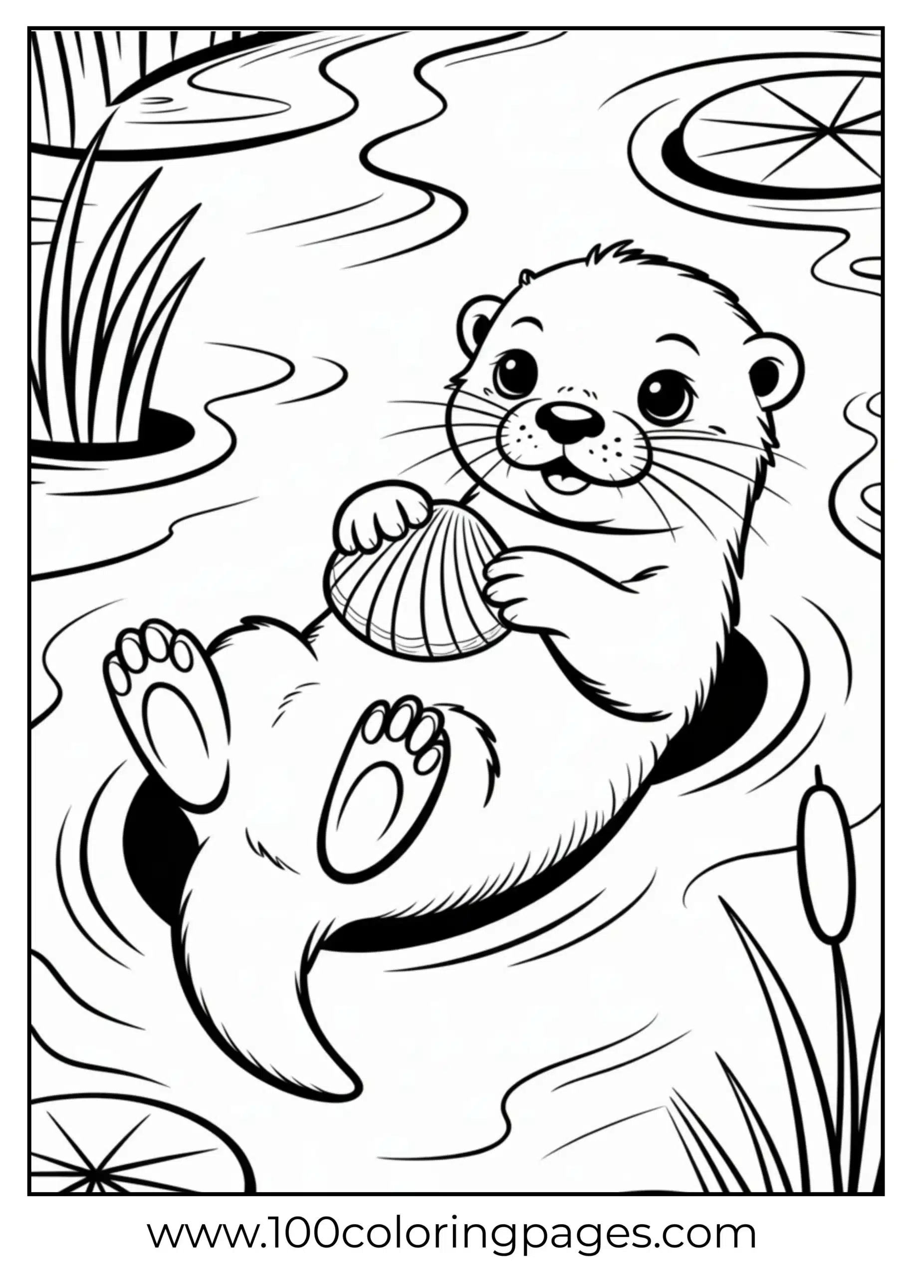 Cute otter floating on water coloring page