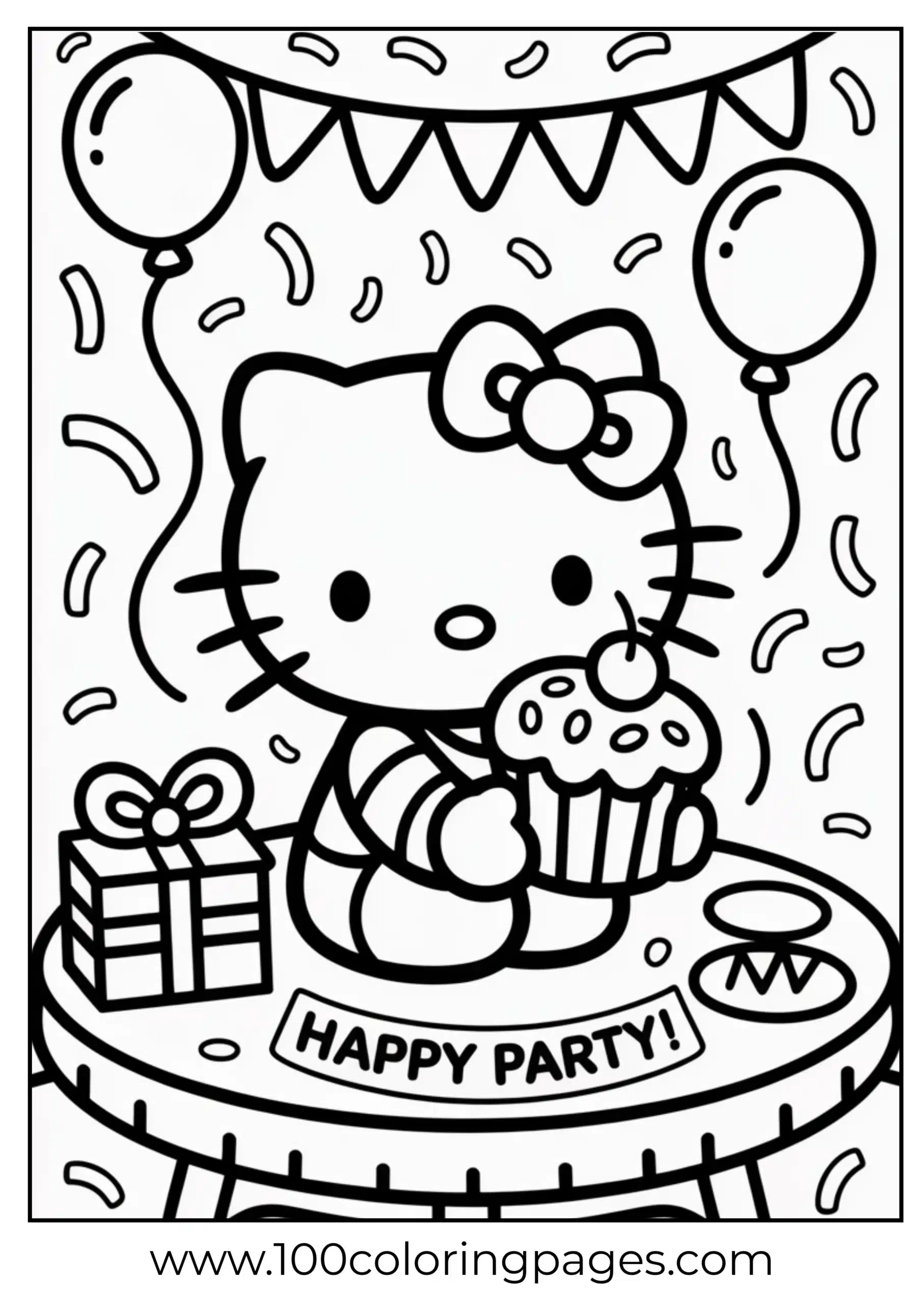 Hello Kitty holding cupcake coloring page