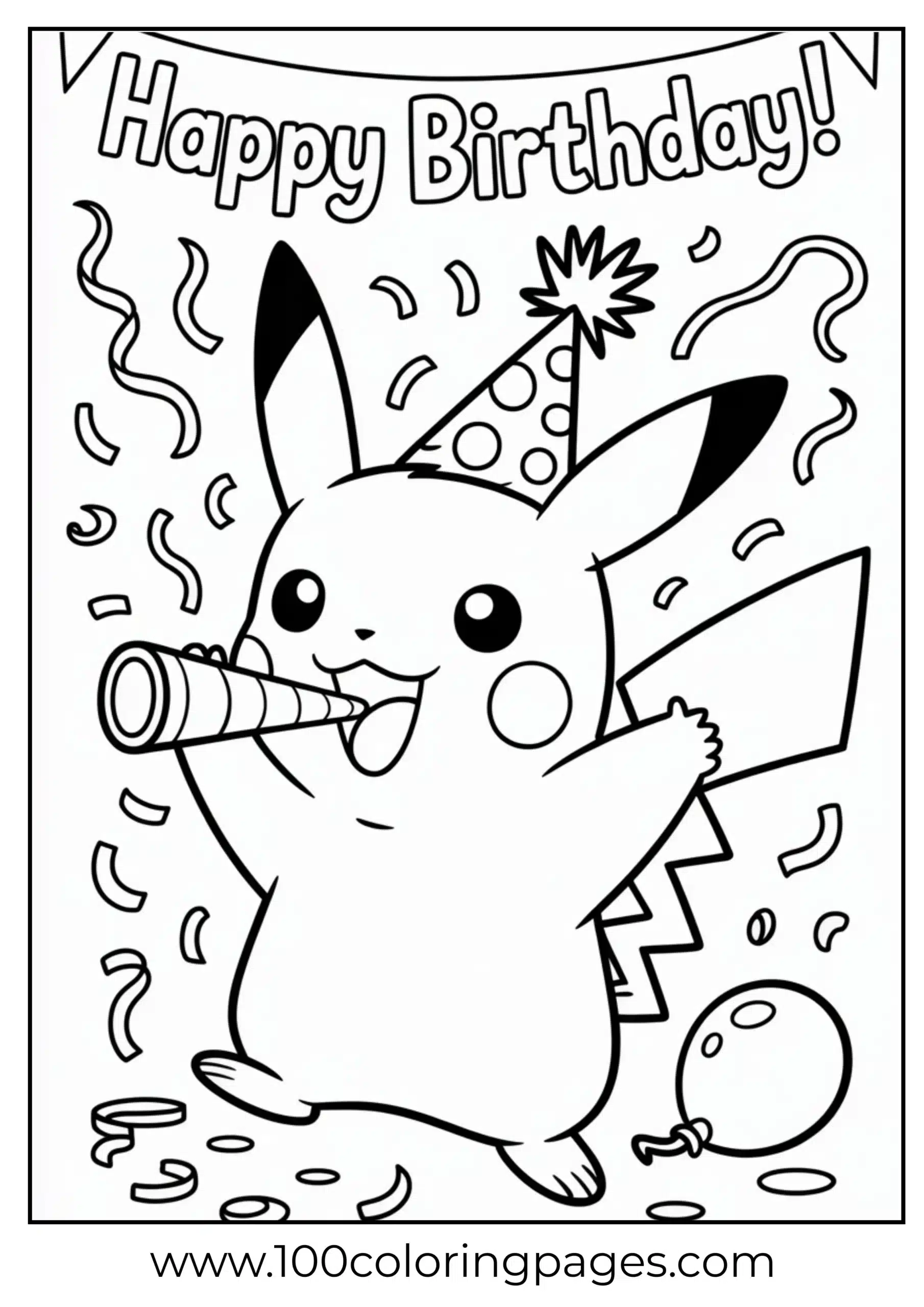 Pikachu blowing party horn in hat