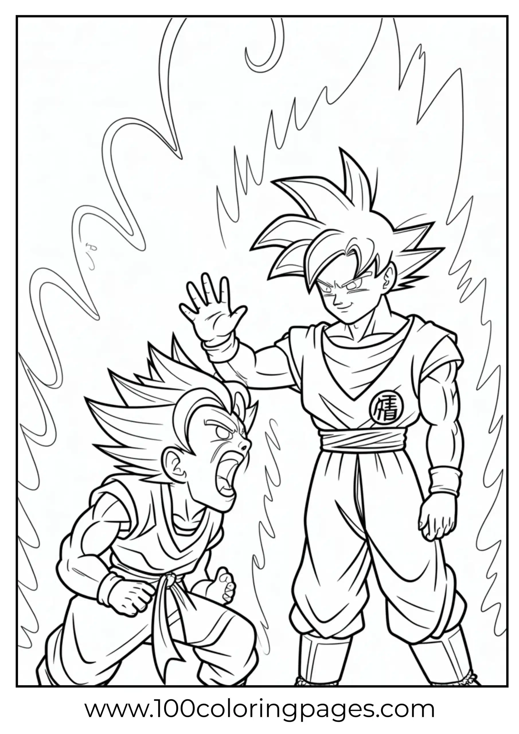 Goku calming enemy with energy glow coloring page